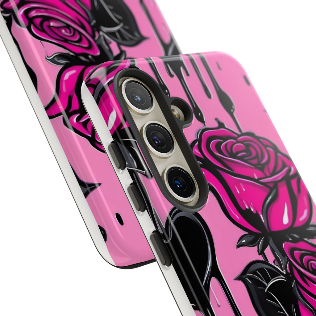 Pink Rose Tough Girly Cases for iPhones, Samsung, and Pixel