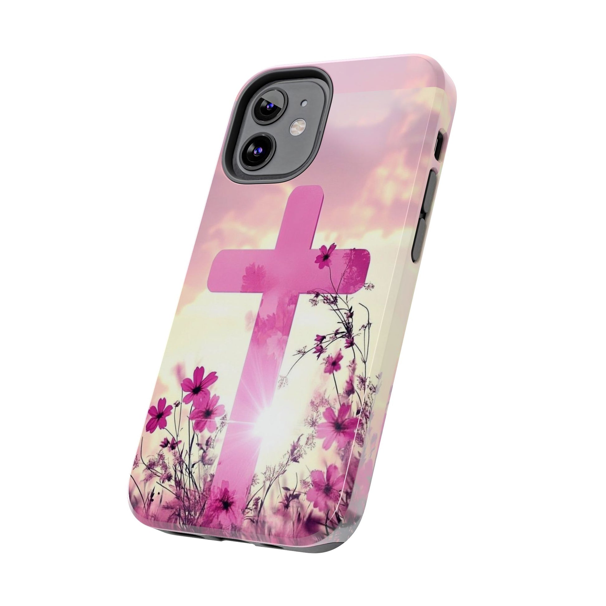 Pink Cross in Field Christian Theme Phone Cases for iPhones & Samsung Phones