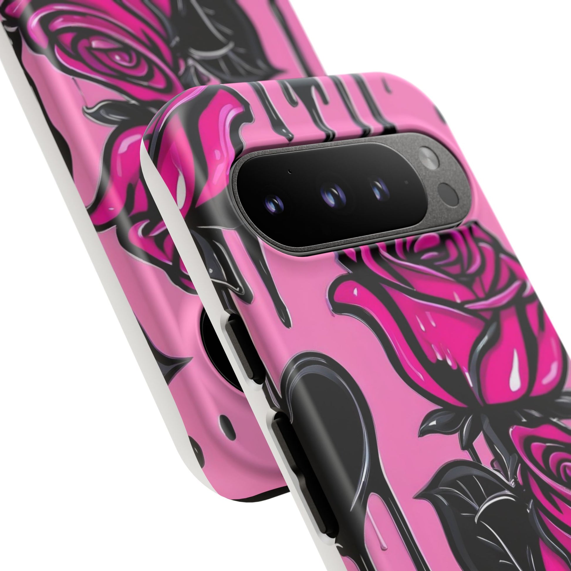Pink Rose Tough Girly Cases for iPhones, Samsung, and Pixel