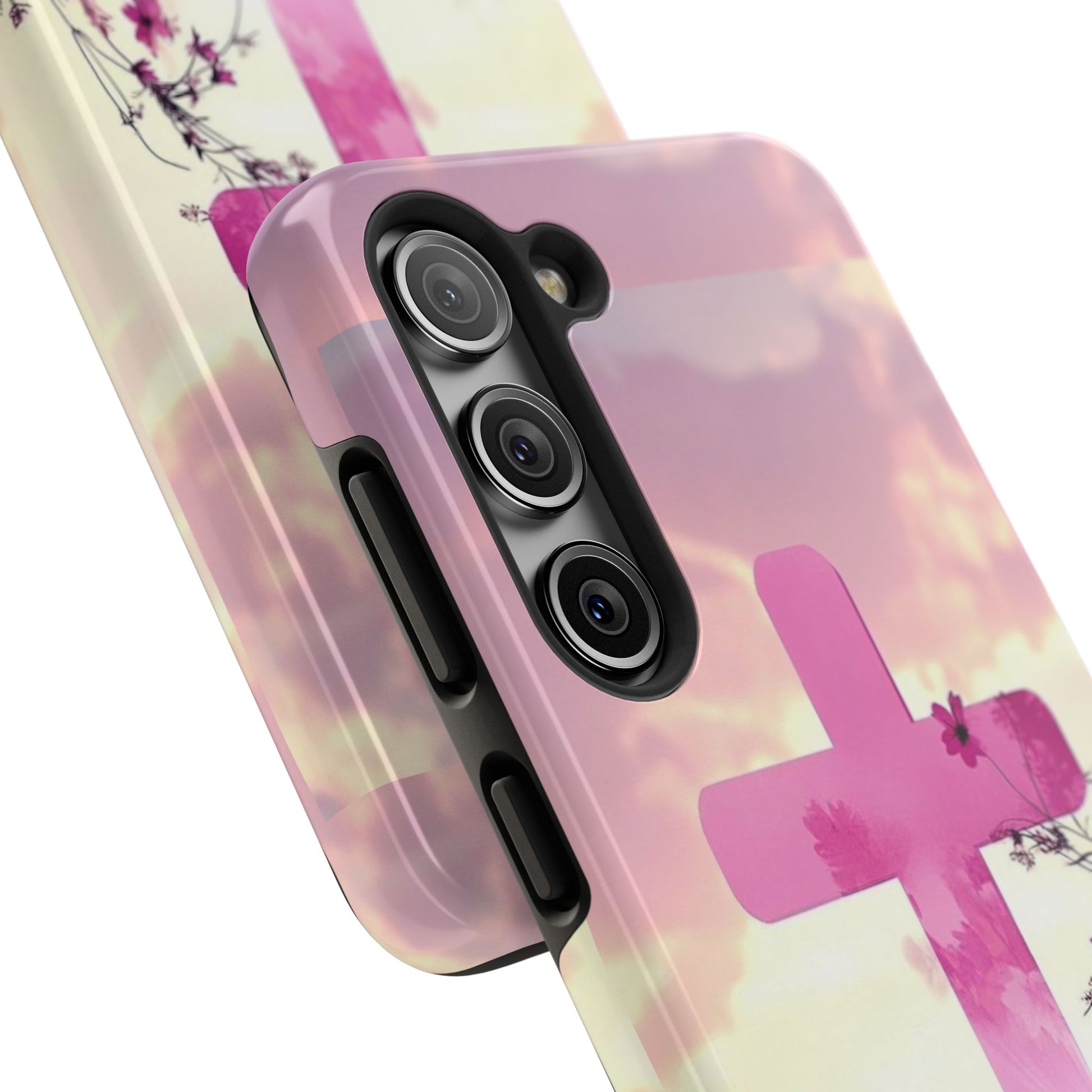 Pink Cross in Field Christian Theme Phone Cases for iPhones & Samsung Phones