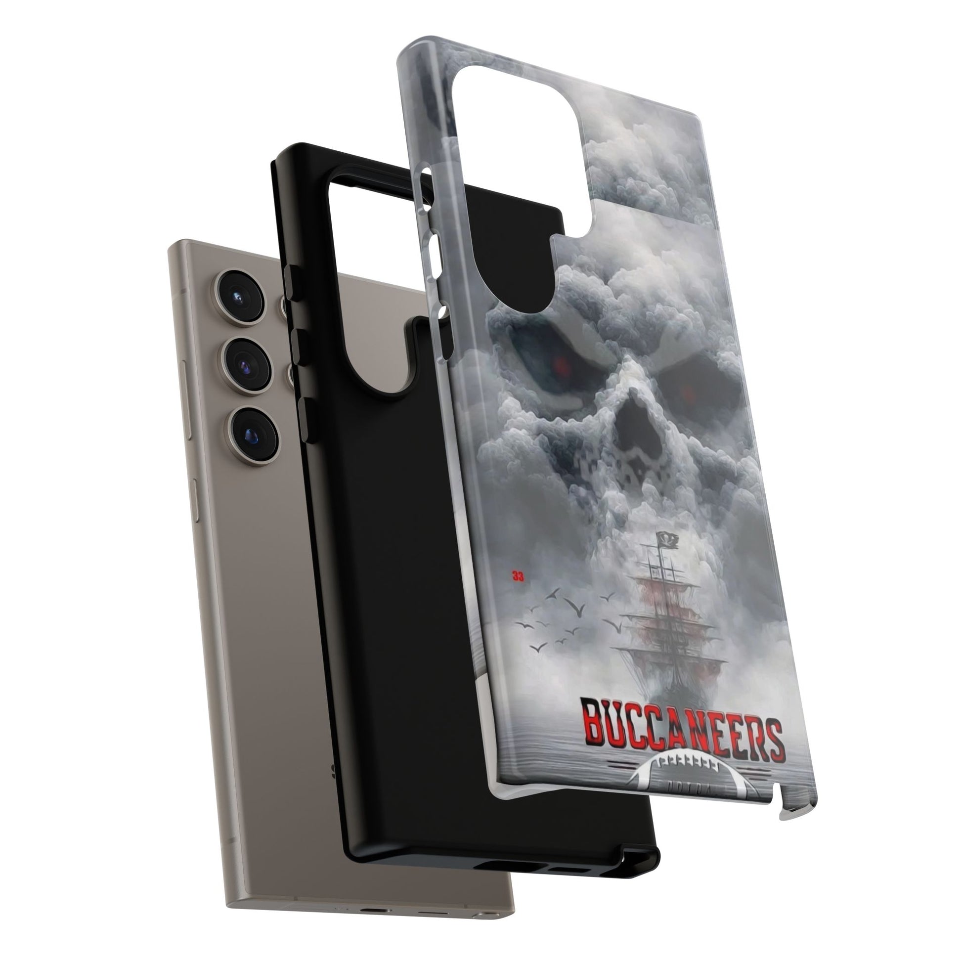 Skull Pirate Ship Football Buccaneers Tough Cases for iPhones, Samsung, and Pixel