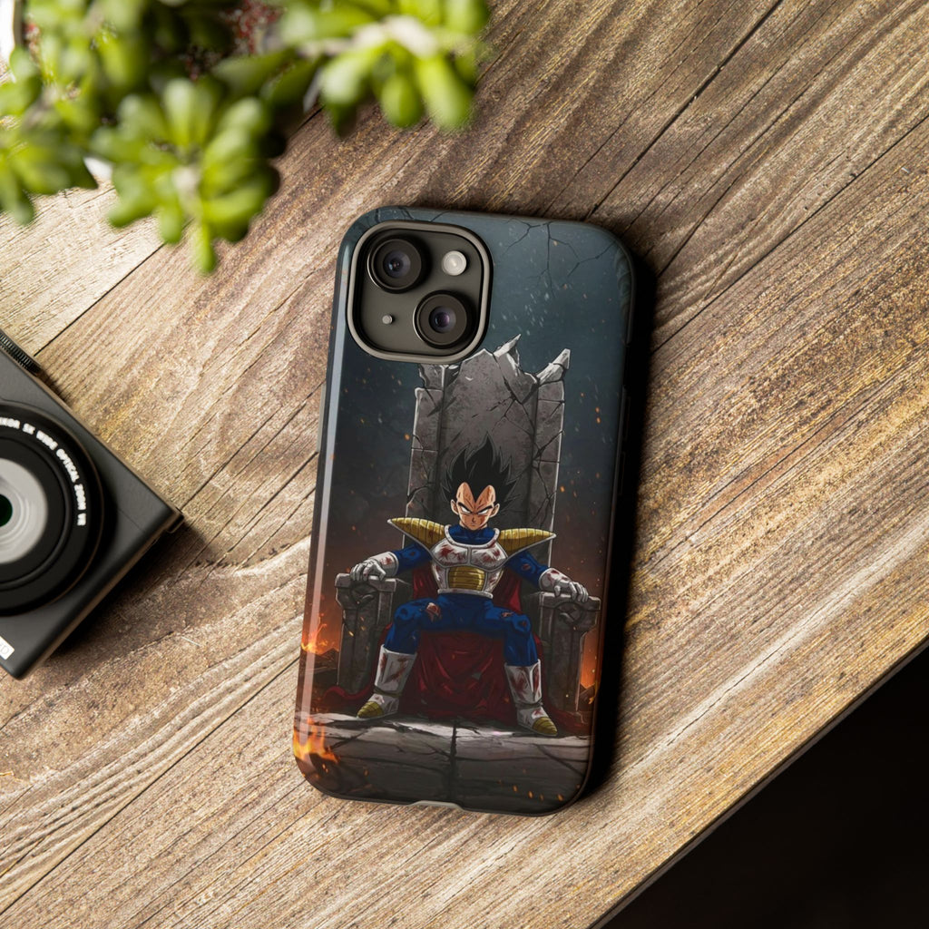 Vegeta on Throne DBZ Theme Tough Cases for iPhones, Samsung, and Pixel