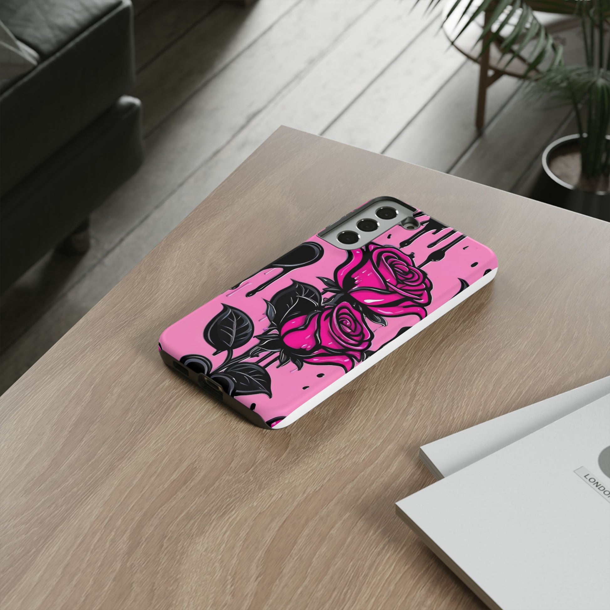 Pink Rose Tough Girly Cases for iPhones, Samsung, and Pixel
