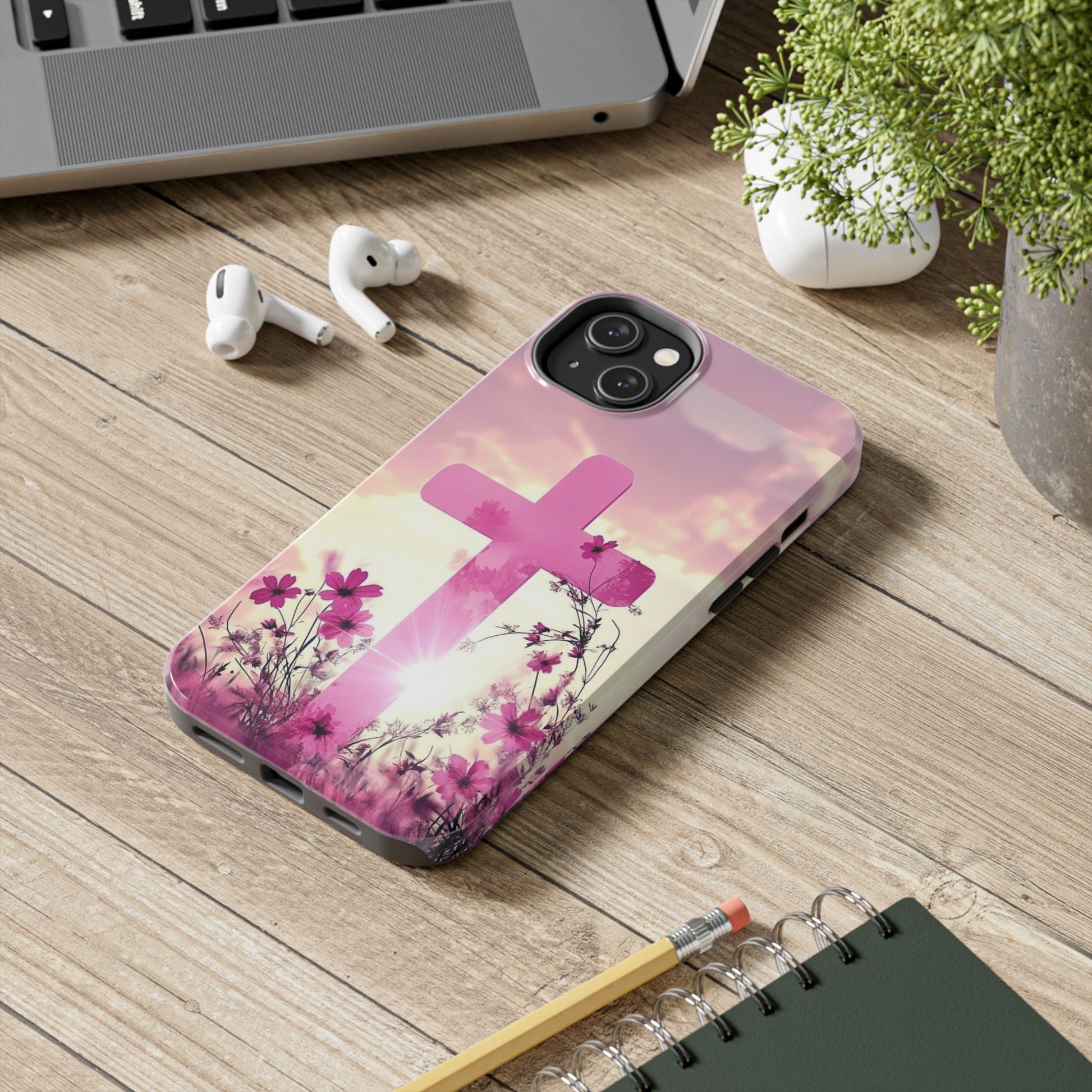 Pink Cross in Field Christian Theme Phone Cases for iPhones & Samsung Phones