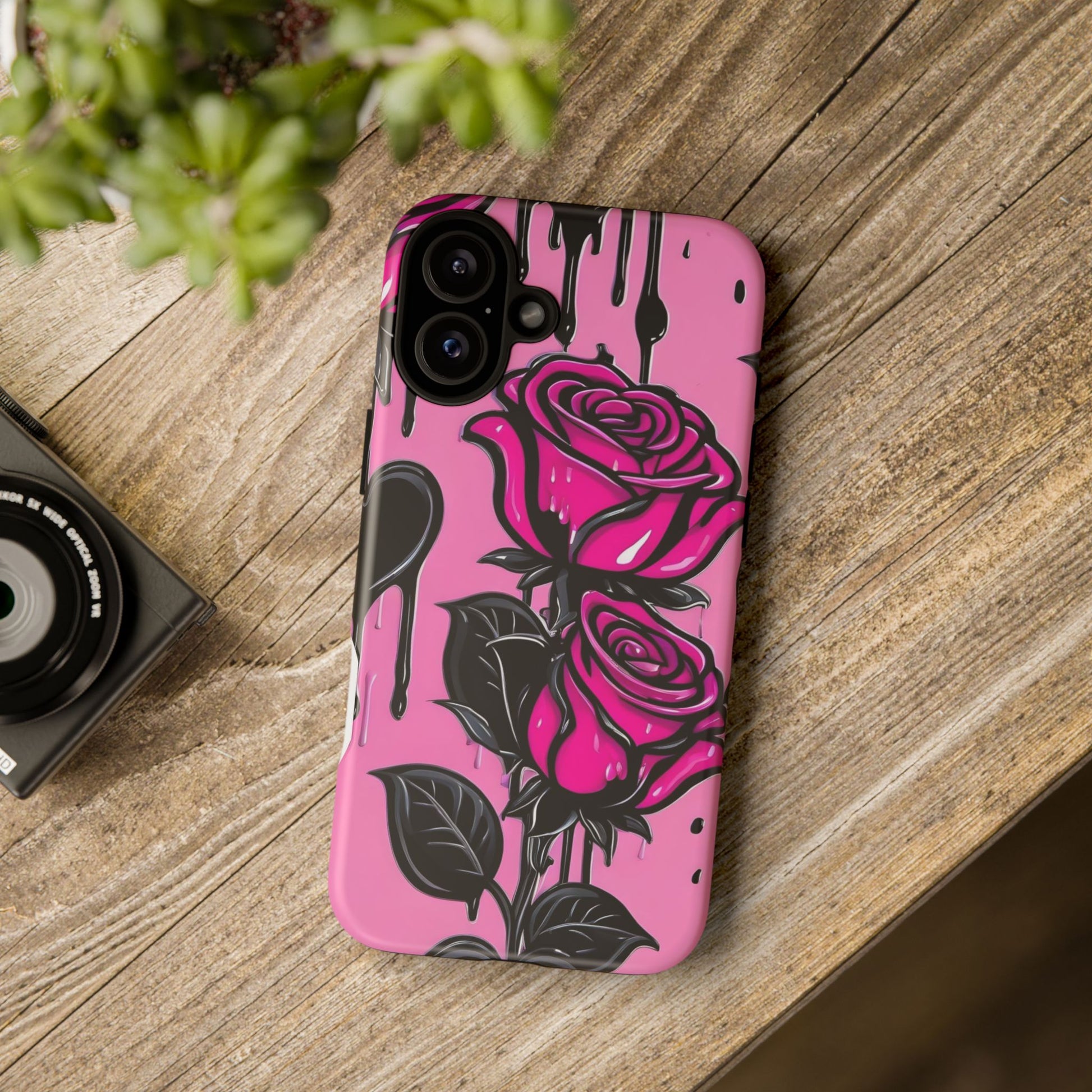Pink Rose Tough Girly Cases for iPhones, Samsung, and Pixel