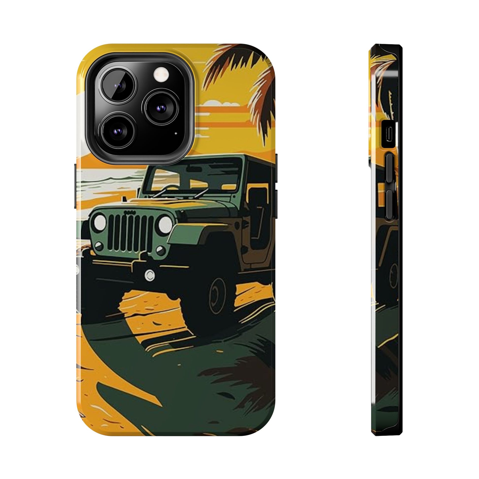 Jeep on Beach Artistic Tough Phone Cases for Iphones & Samsung Phones Durable