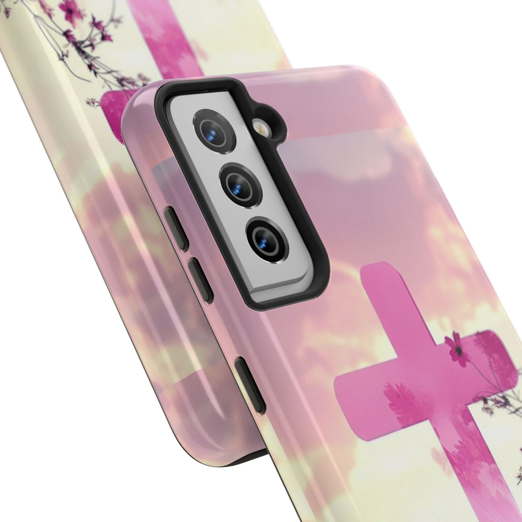Pink Cross in Field Christian Theme Phone Cases for iPhones & Samsung Phones