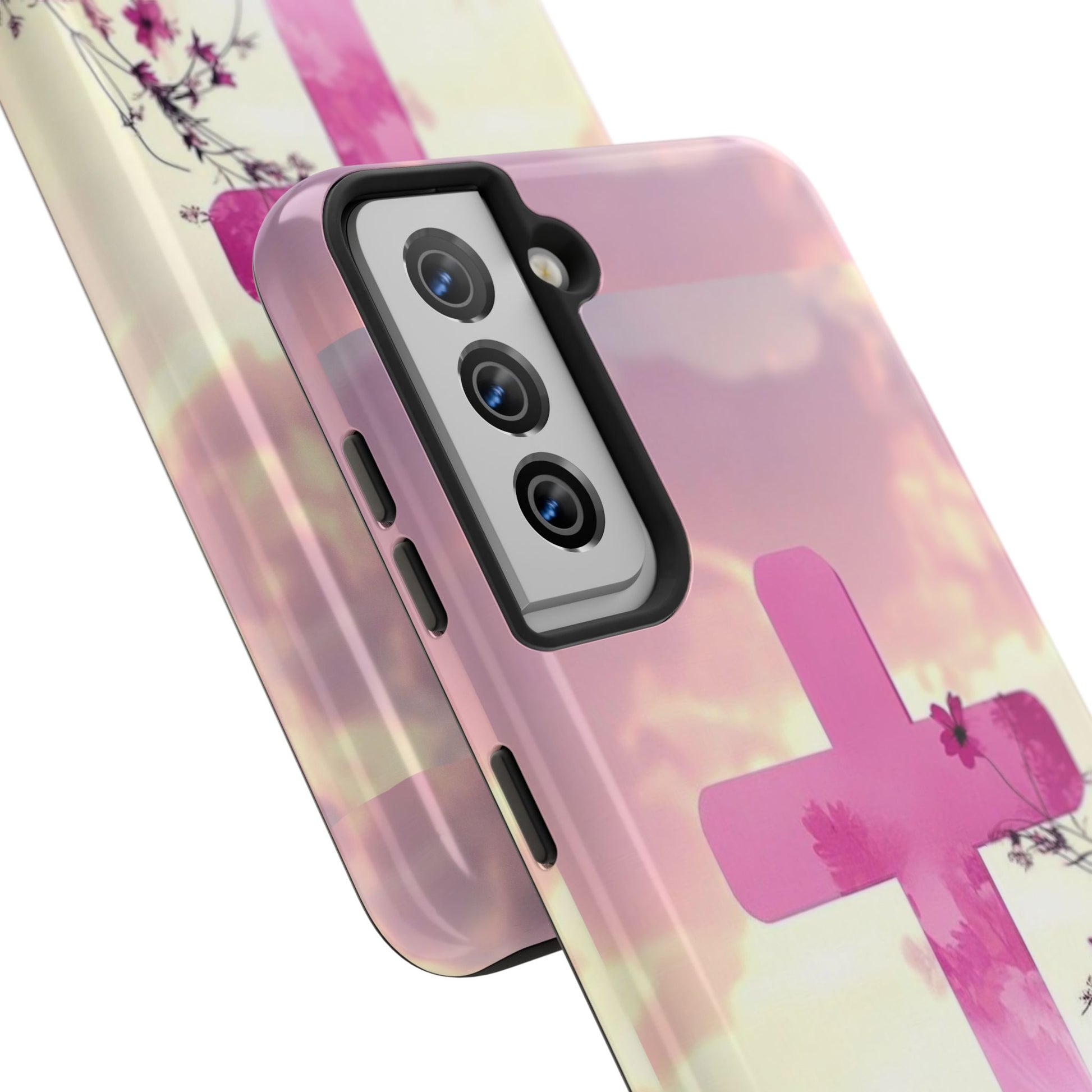 Pink Cross in Field Christian Theme Phone Cases for iPhones & Samsung Phones