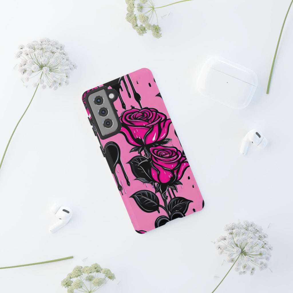 Pink Rose Tough Girly Cases for iPhones, Samsung, and Pixel