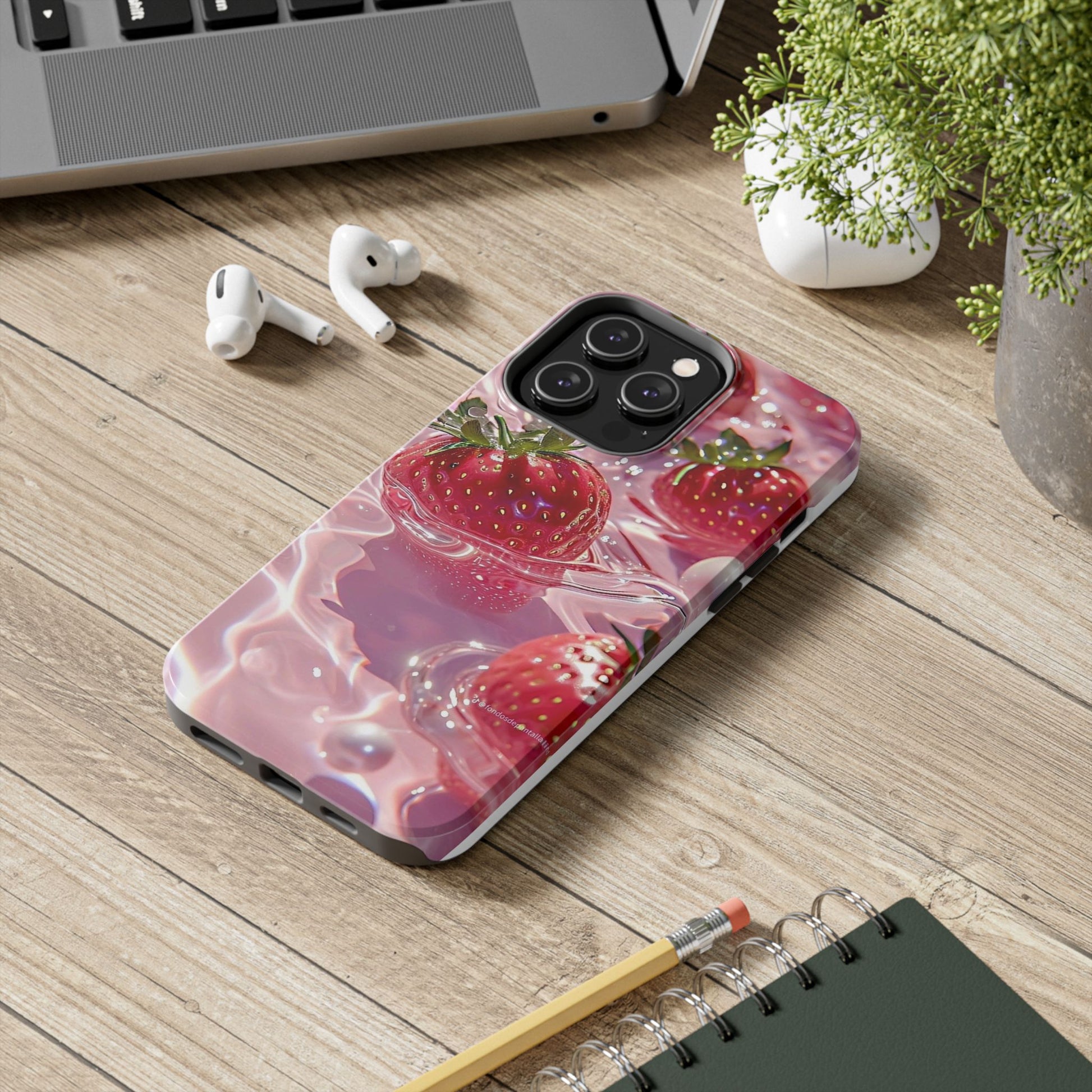 Floating Strawberries Themed Tough Phone Cases for Iphones & Samsung Phones