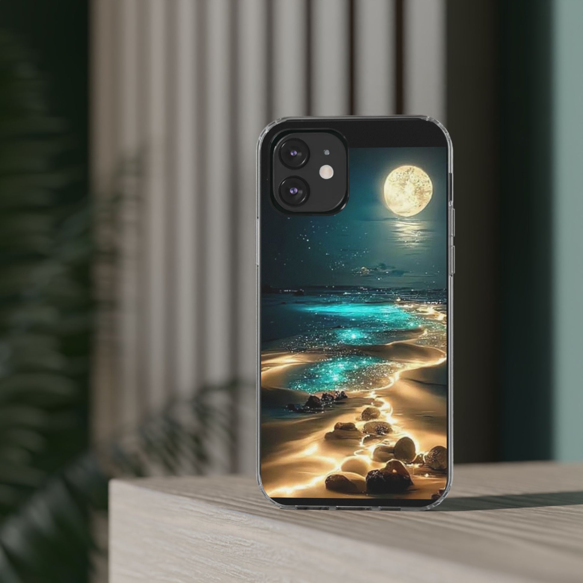 Neon Moonlight on the Beach Iphone, Samsung case
