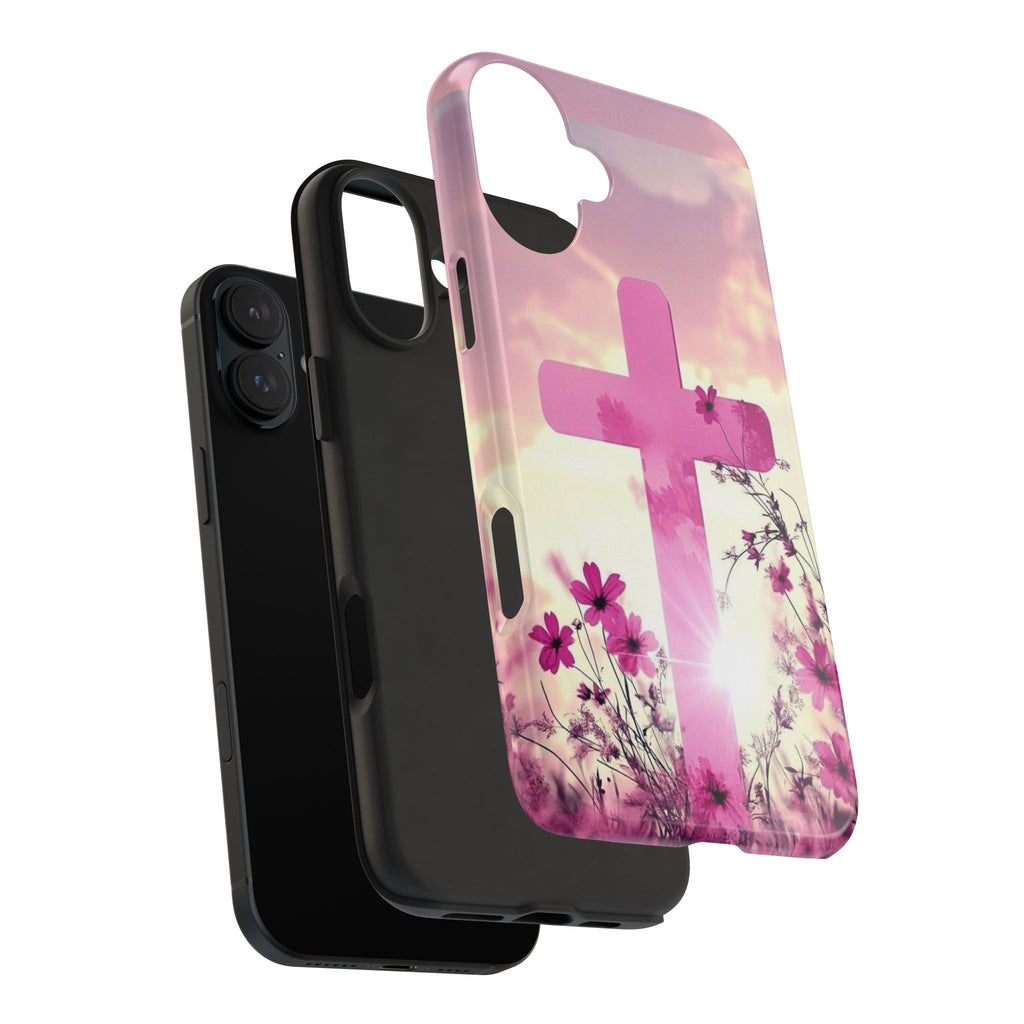 Pink Cross in Field Christian Theme Phone Cases for iPhones & Samsung Phones