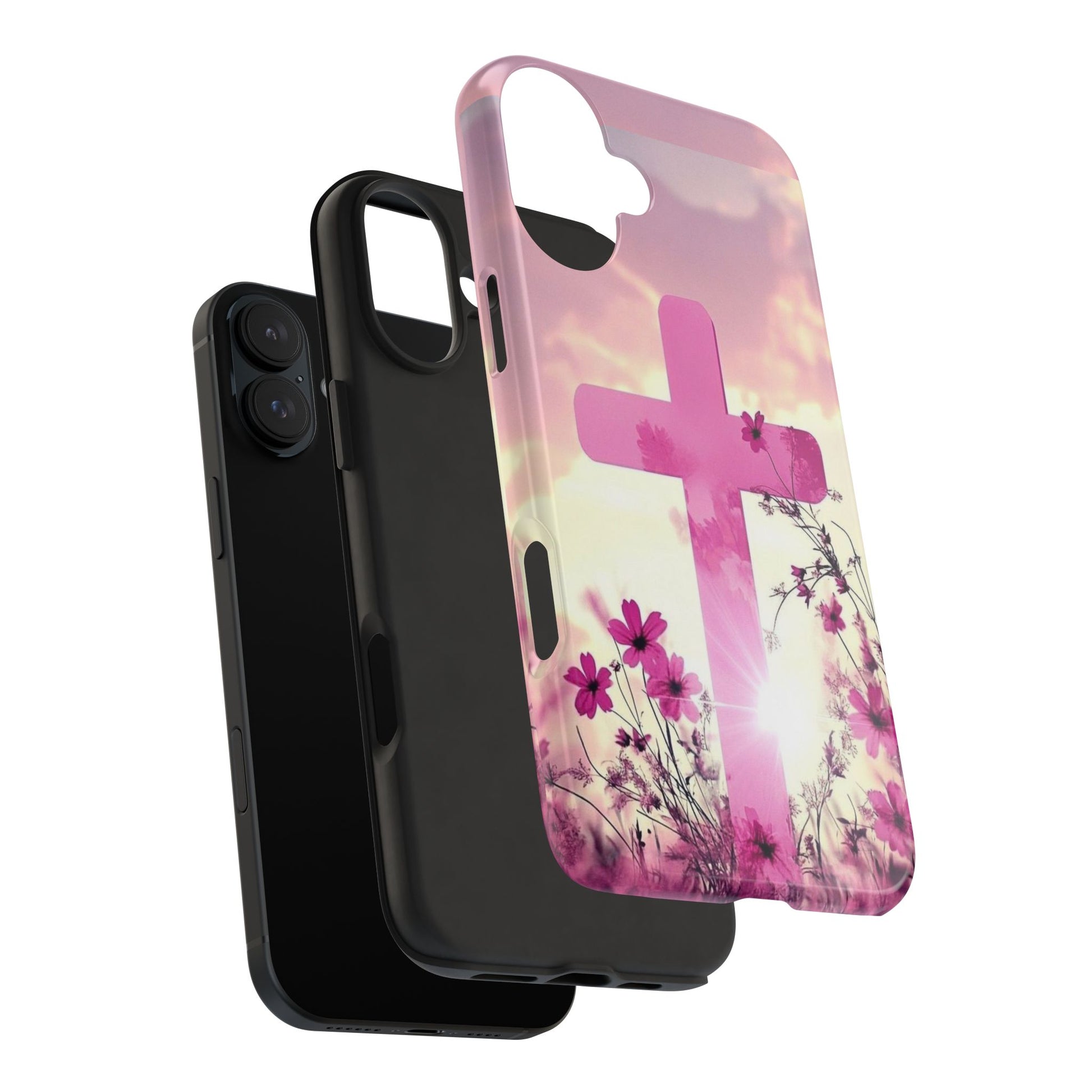Pink Cross in Field Christian Theme Phone Cases for iPhones & Samsung Phones