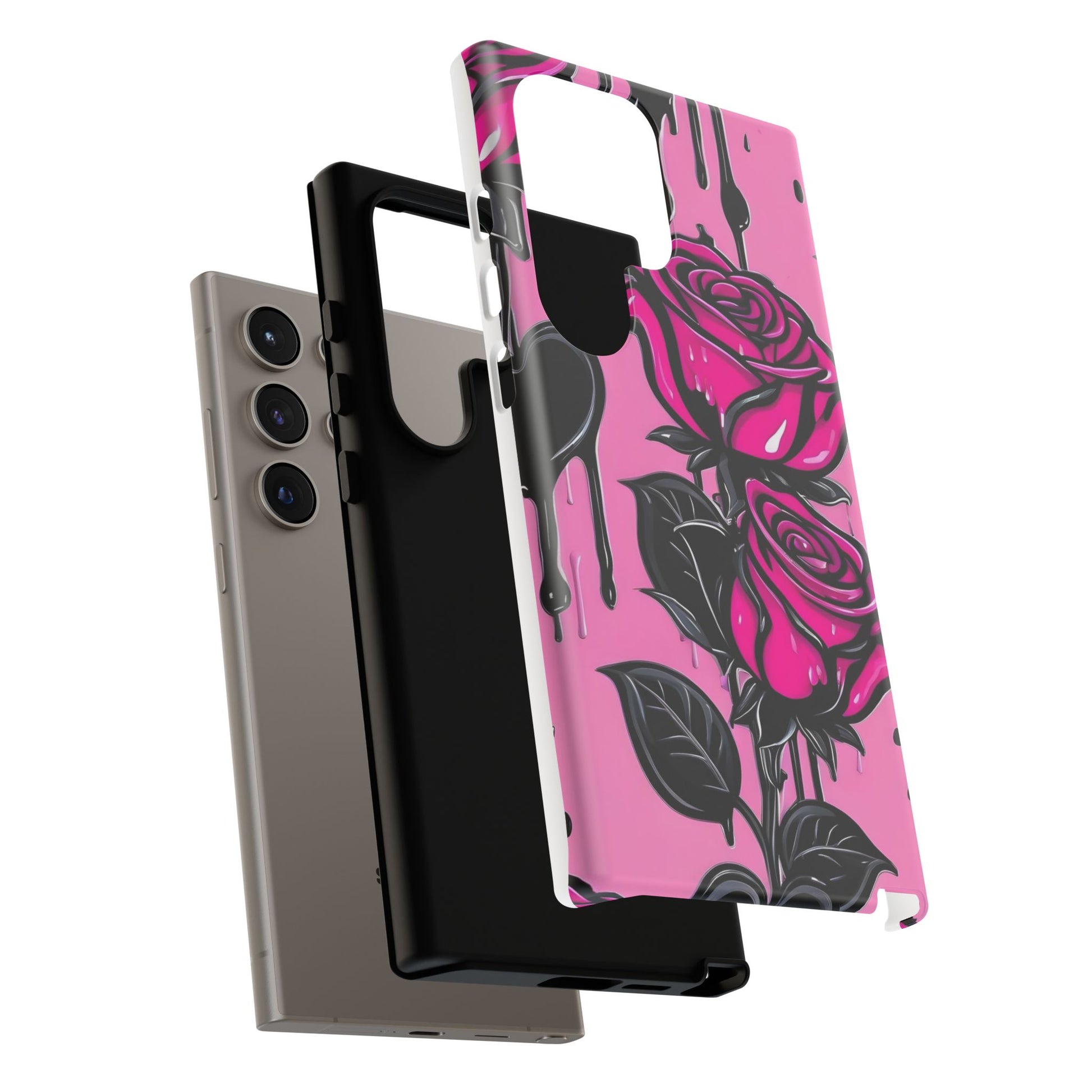 Pink Rose Tough Girly Cases for iPhones, Samsung, and Pixel