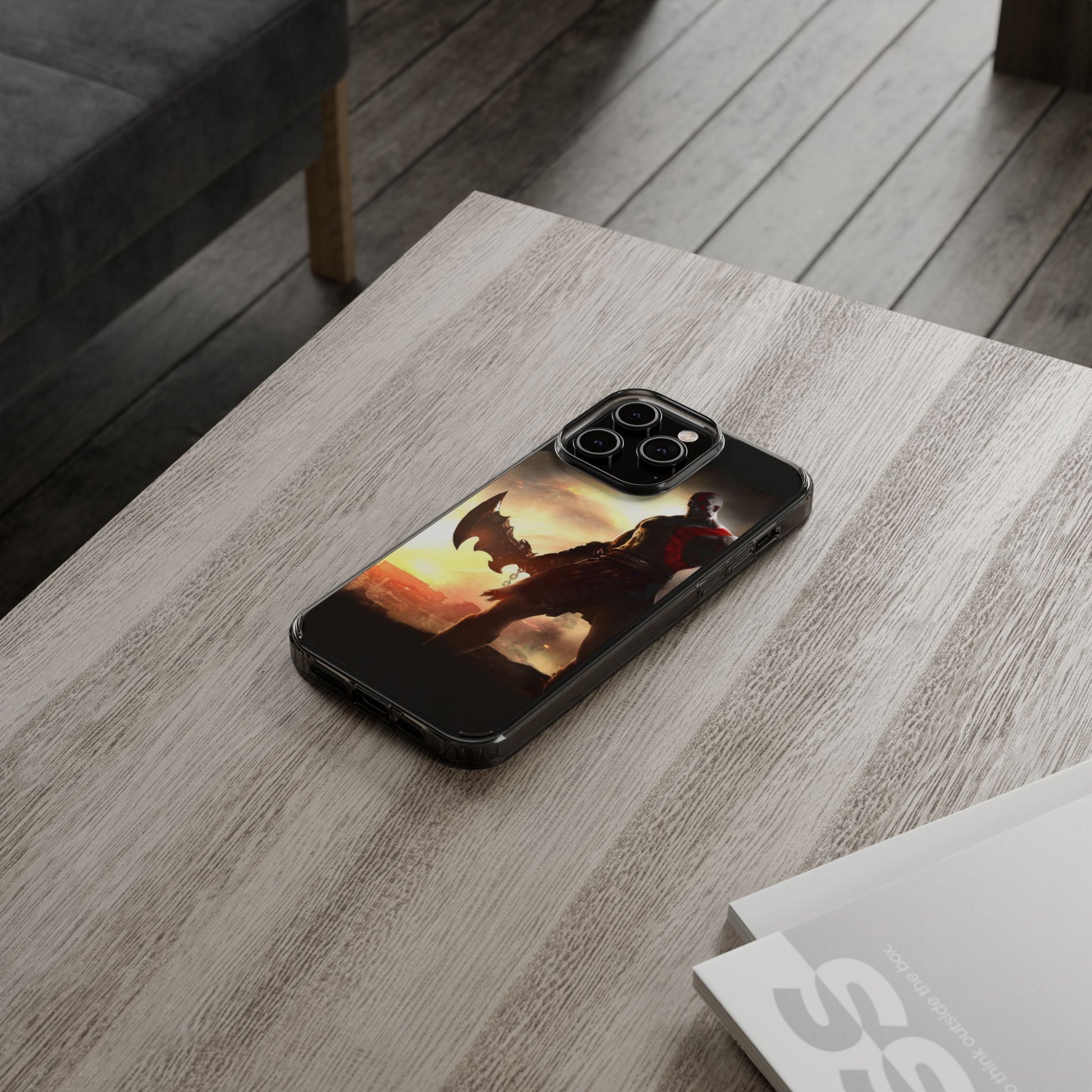 Phone Case, Gaming Inspired War God Clear Case for Gamers, PS4 Fans,