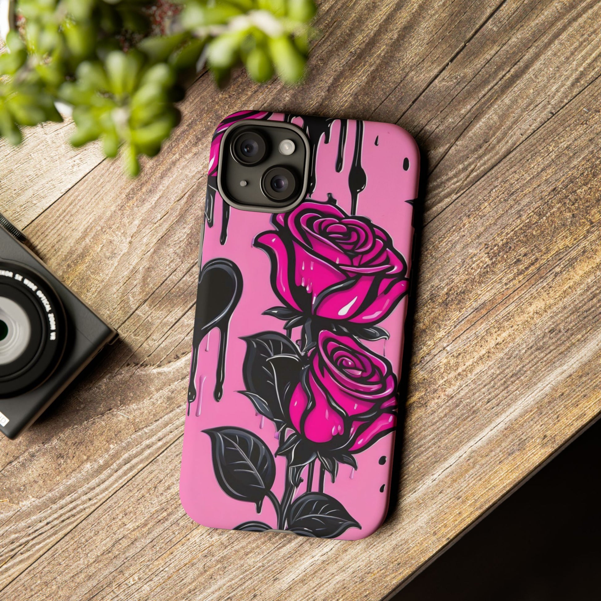 Pink Rose Tough Girly Cases for iPhones, Samsung, and Pixel