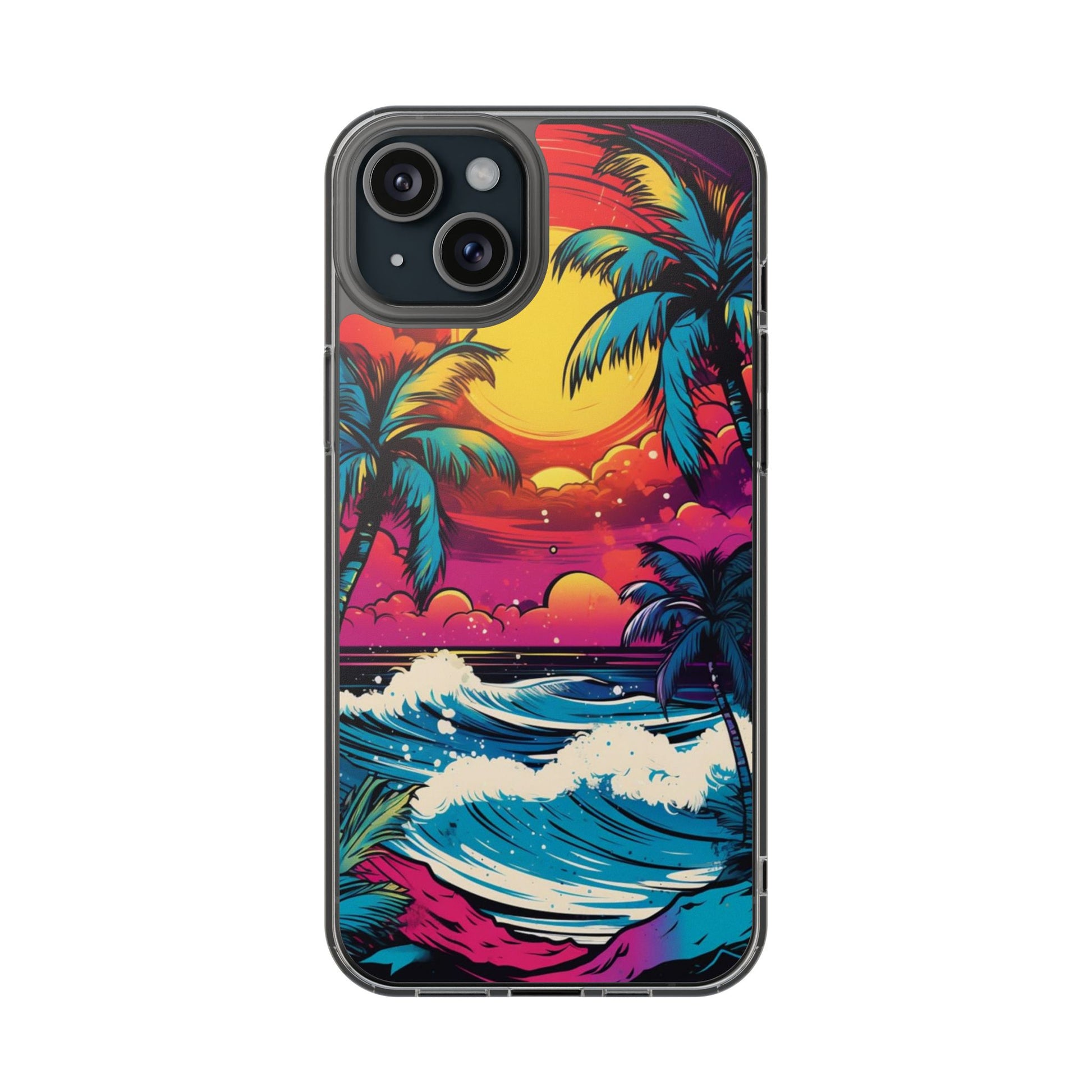Phone Case, Artist Neon Beach Theme, Iphone Samsung, Tropical Palm, Clear