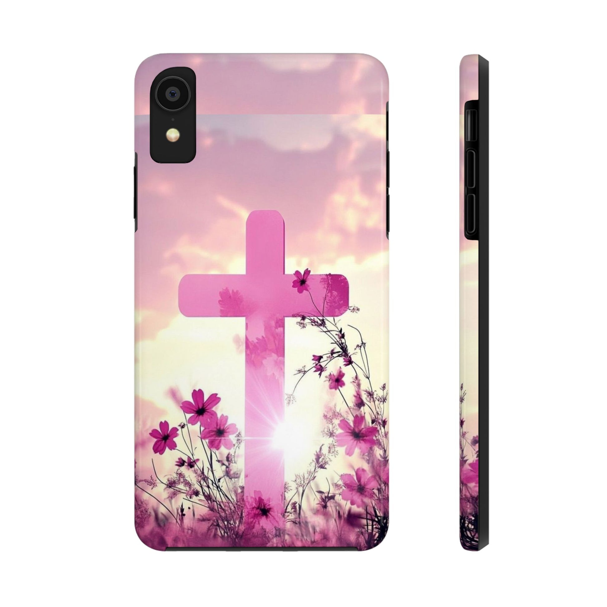 Pink Cross in Field Christian Theme Phone Cases for iPhones & Samsung Phones