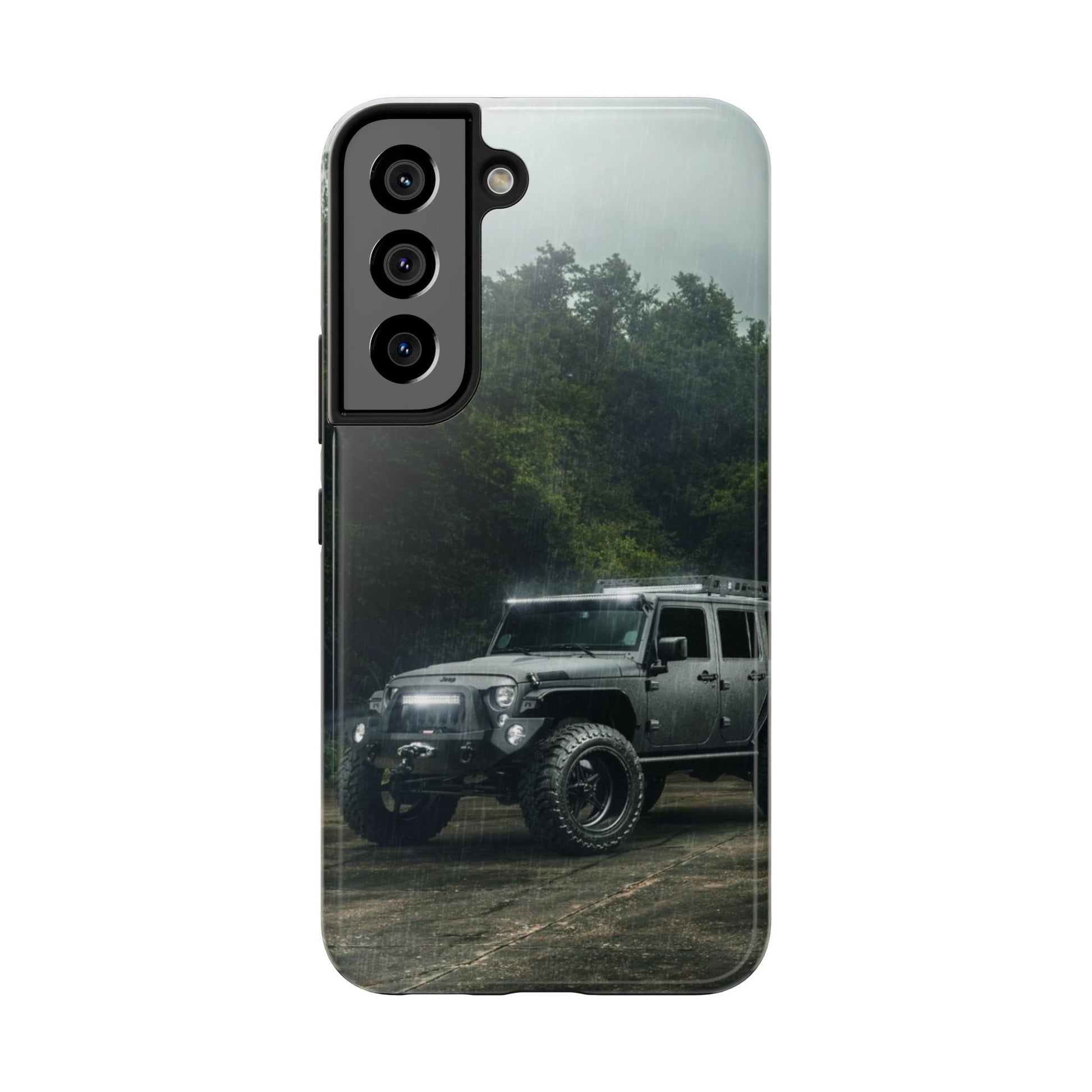 Custom Jeep in Rain Artistic Tough Phone Cases for Iphones & Samsung Phones