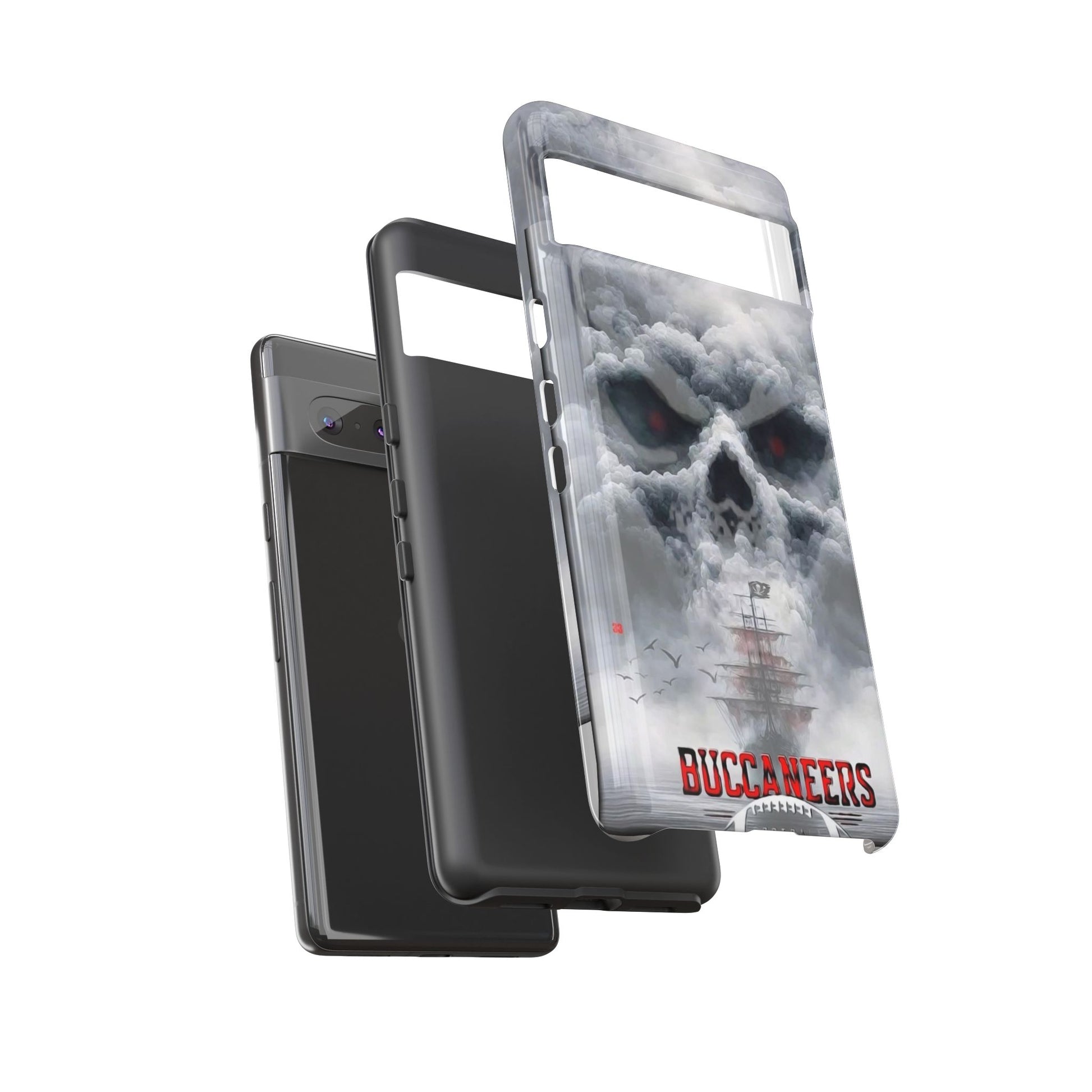 Skull Pirate Ship Football Buccaneers Tough Cases for iPhones, Samsung, and Pixel