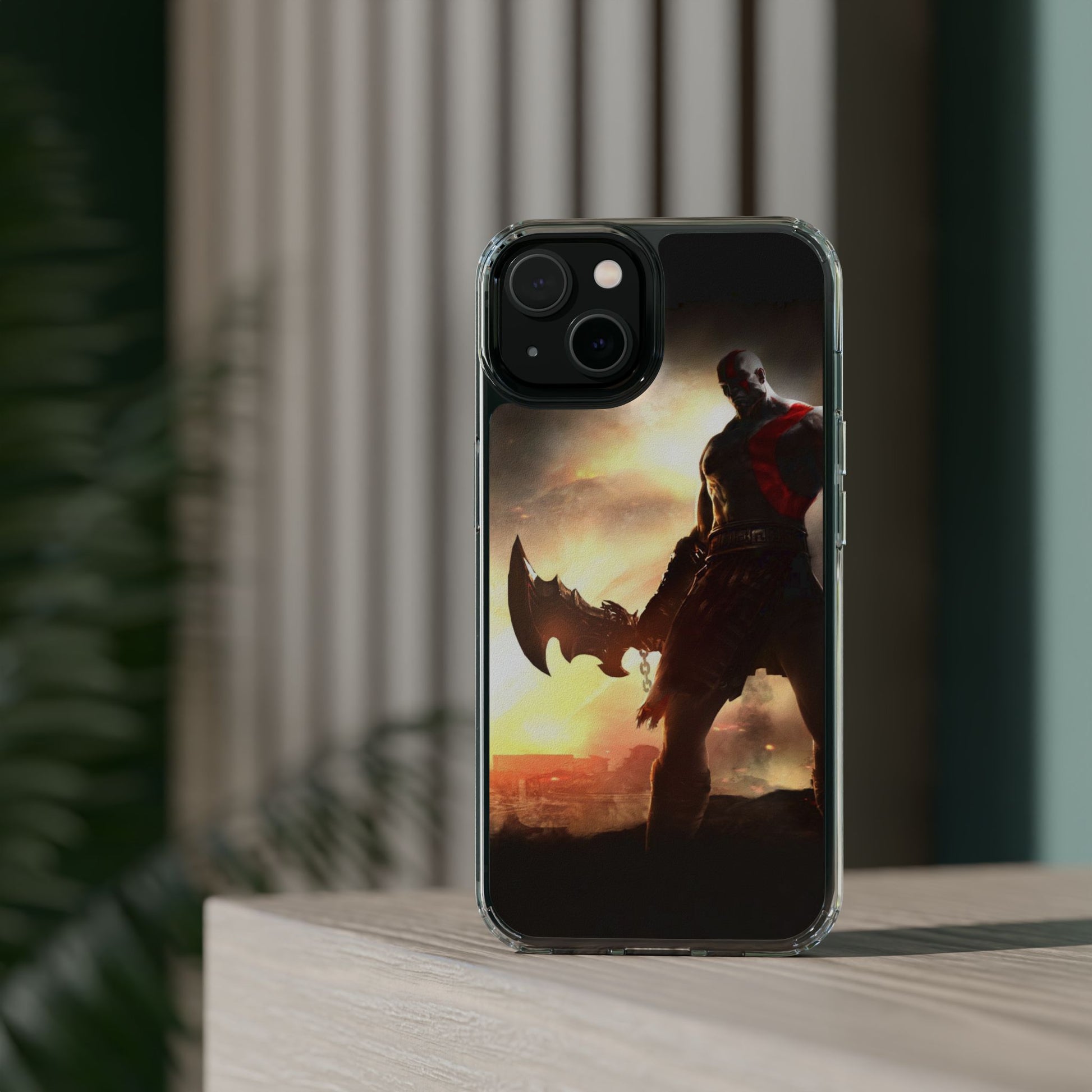 Phone Case, Gaming Inspired War God Clear Case for Gamers, PS4 Fans,