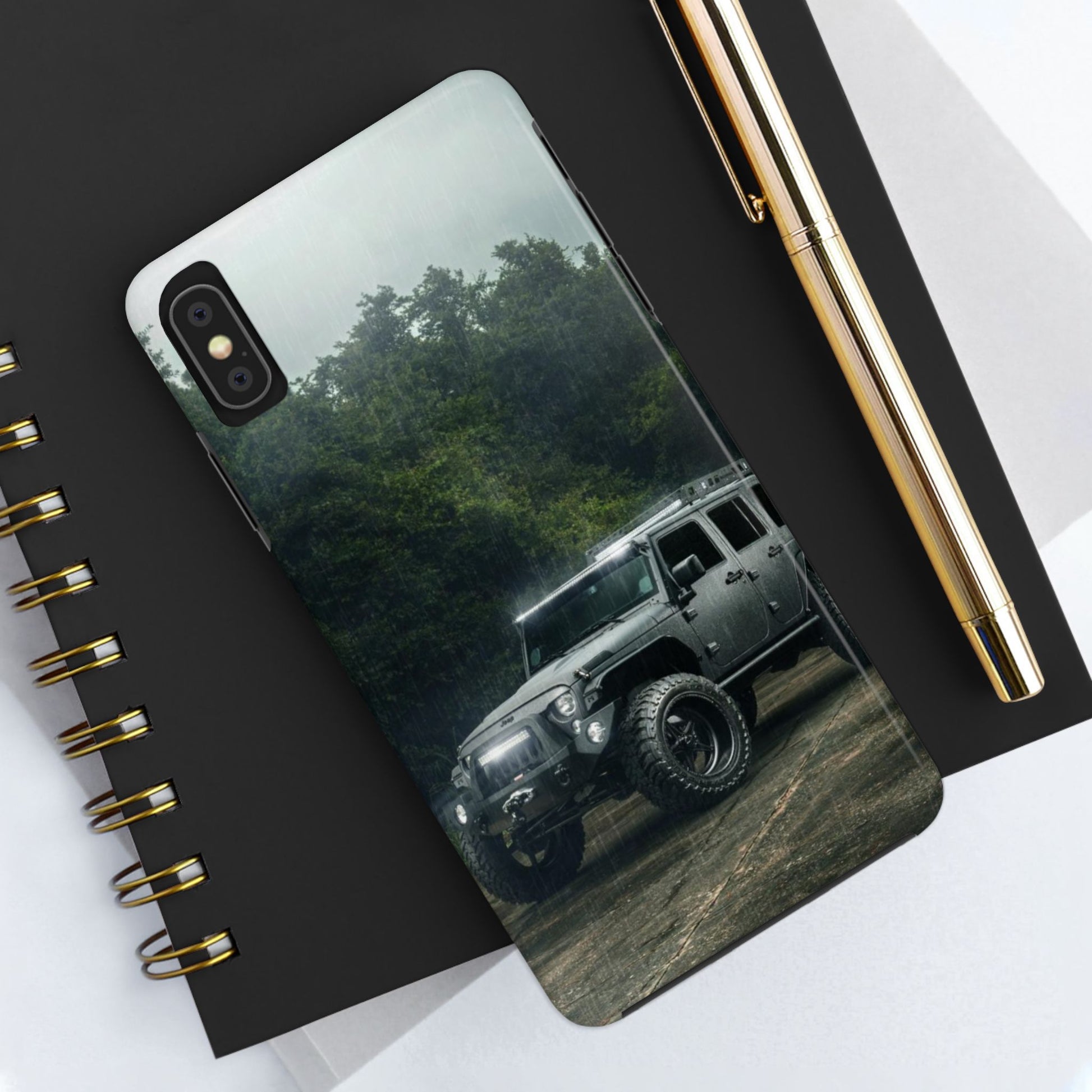 Custom Jeep in Rain Artistic Tough Phone Cases for Iphones & Samsung Phones