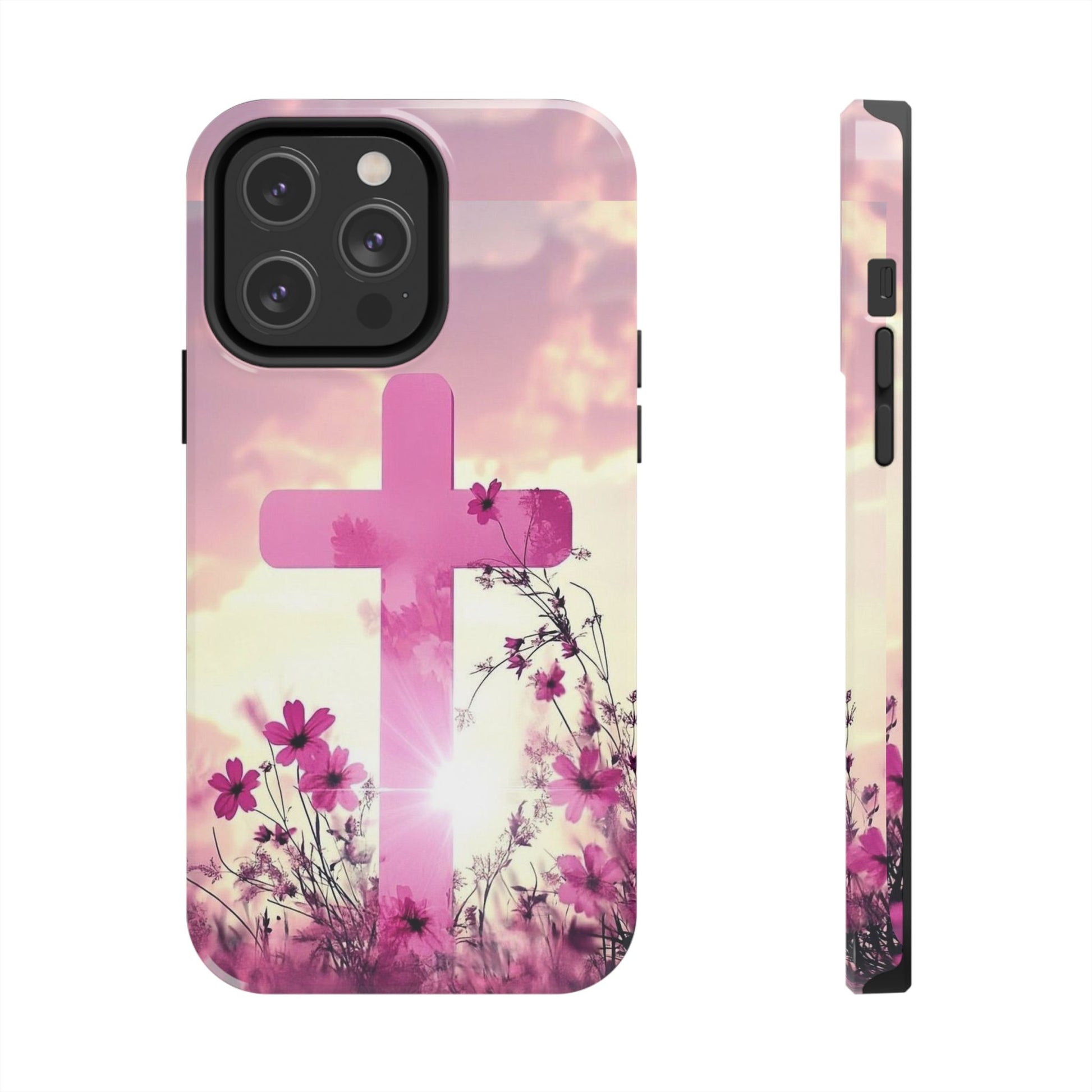 Pink Cross in Field Christian Theme Phone Cases for iPhones & Samsung Phones