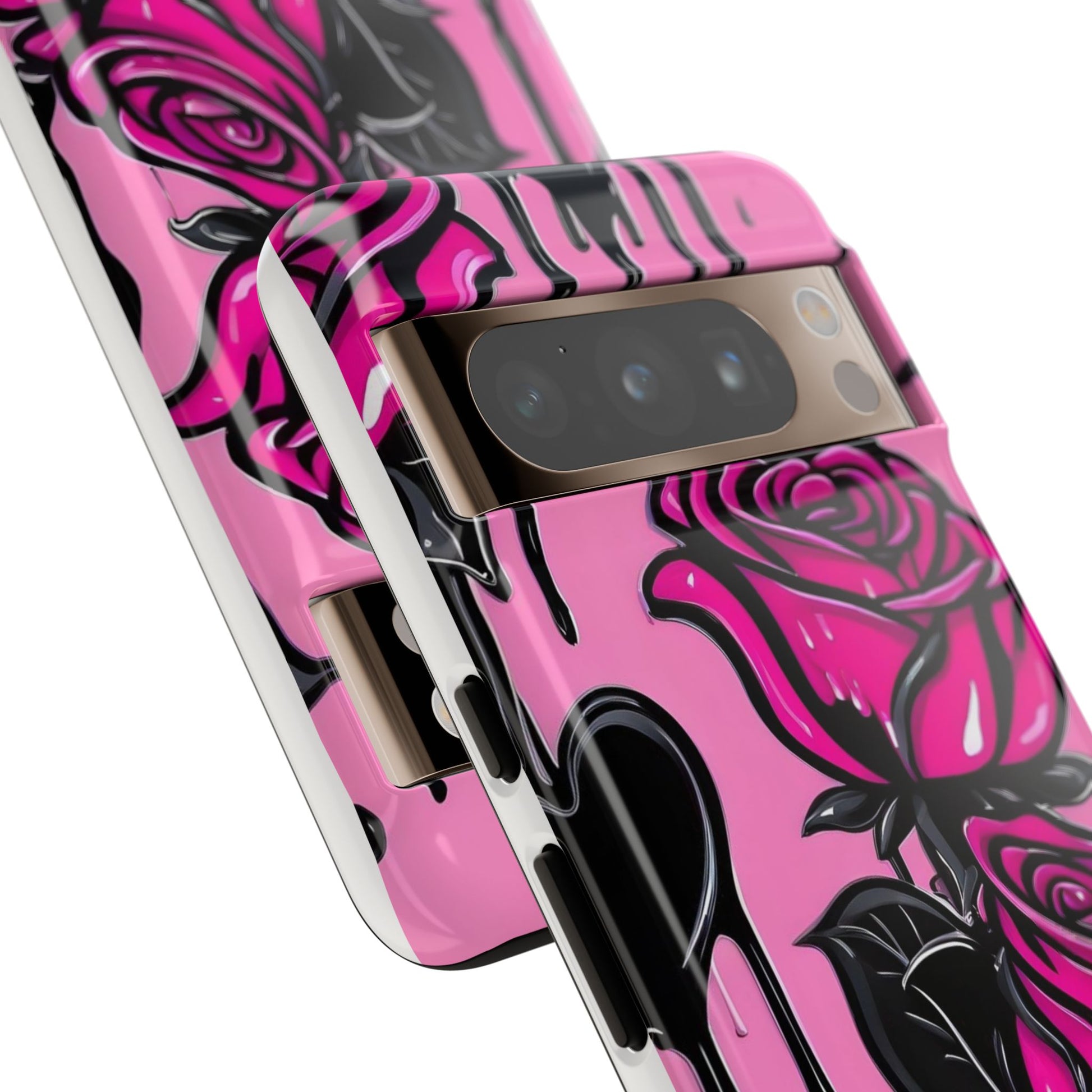 Pink Rose Tough Girly Cases for iPhones, Samsung, and Pixel