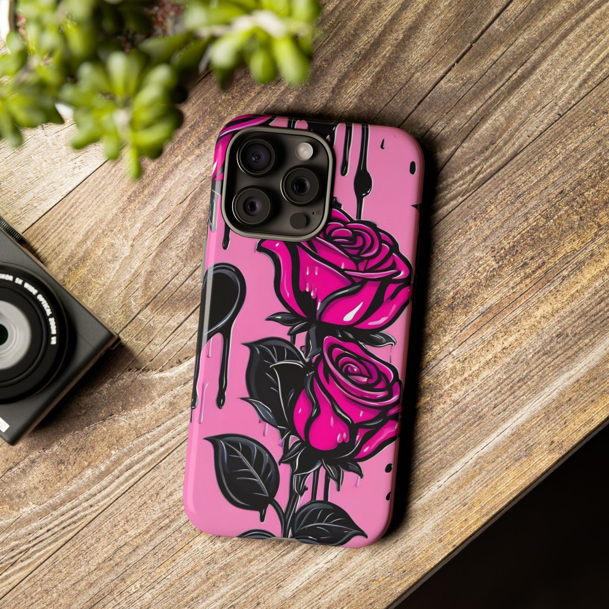 Pink Rose Tough Girly Cases for iPhones, Samsung, and Pixel