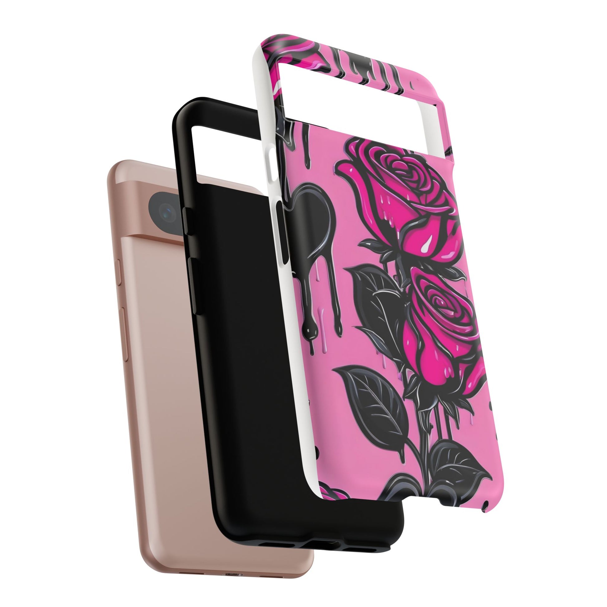 Pink Rose Tough Girly Cases for iPhones, Samsung, and Pixel