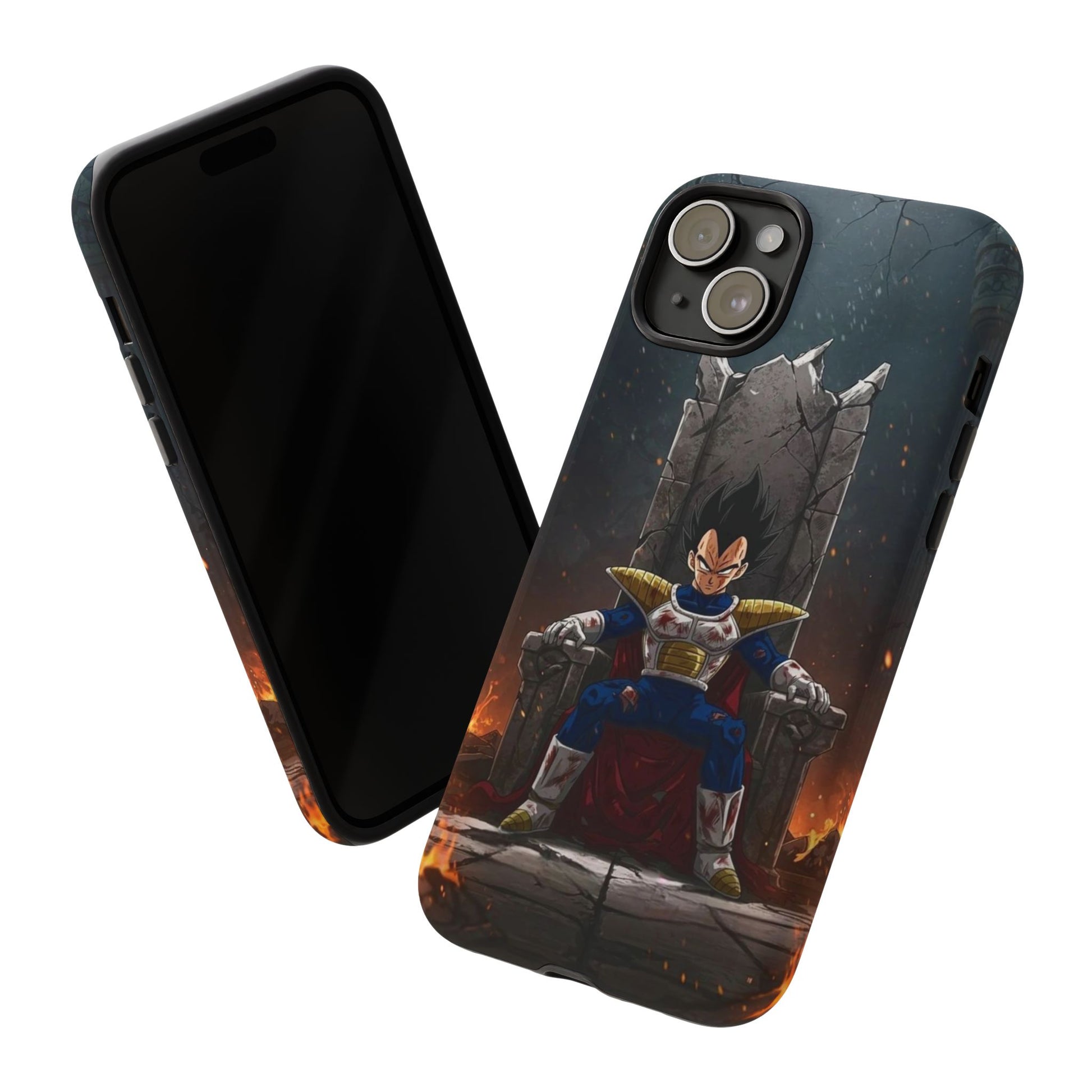 Vegeta on Throne DBZ Theme Tough Cases for iPhones, Samsung, and Pixel