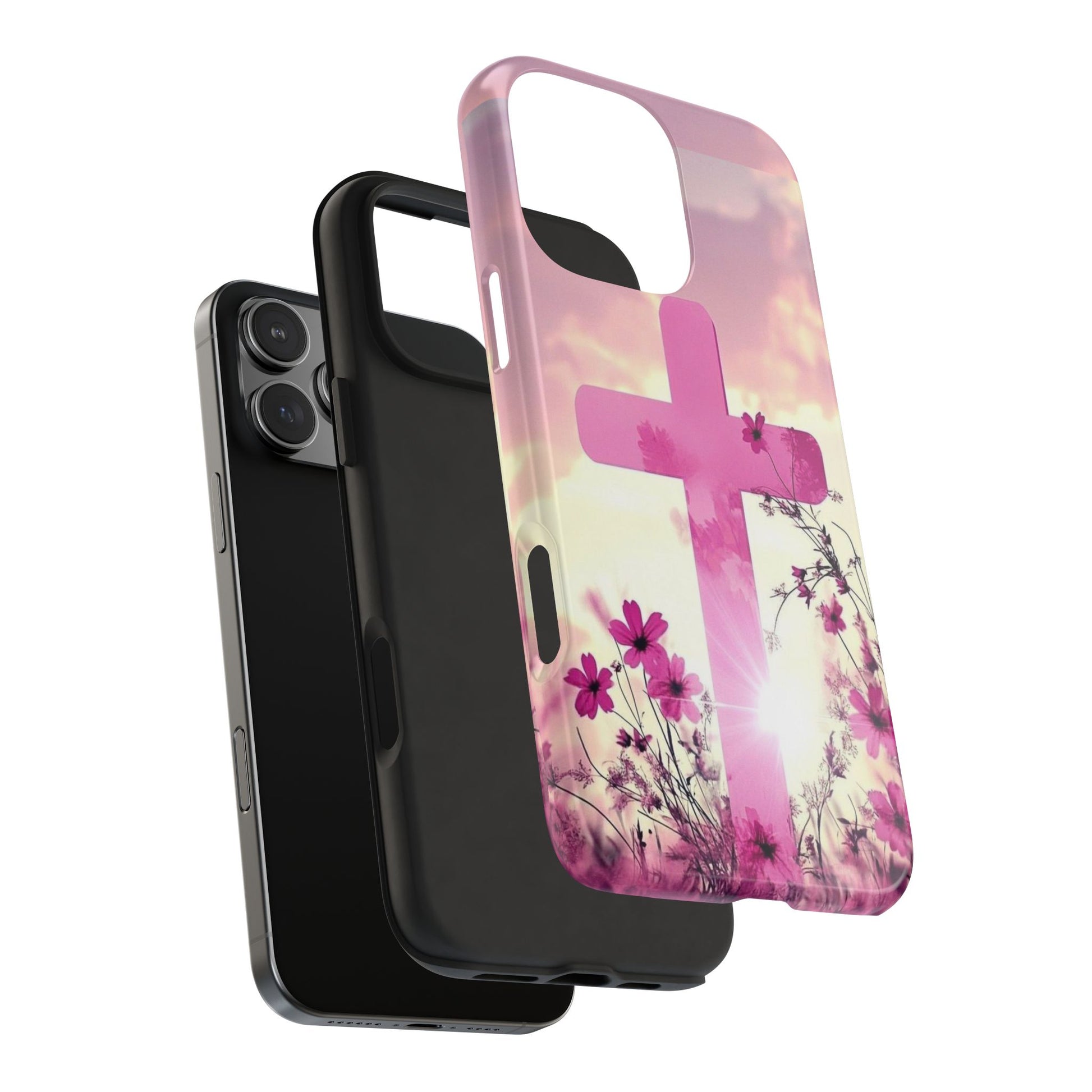 Pink Cross in Field Christian Theme Phone Cases for iPhones & Samsung Phones