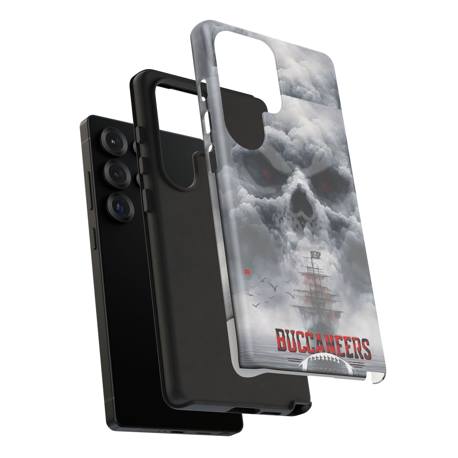 Skull Pirate Ship Football Buccaneers Tough Cases for iPhones, Samsung, and Pixel
