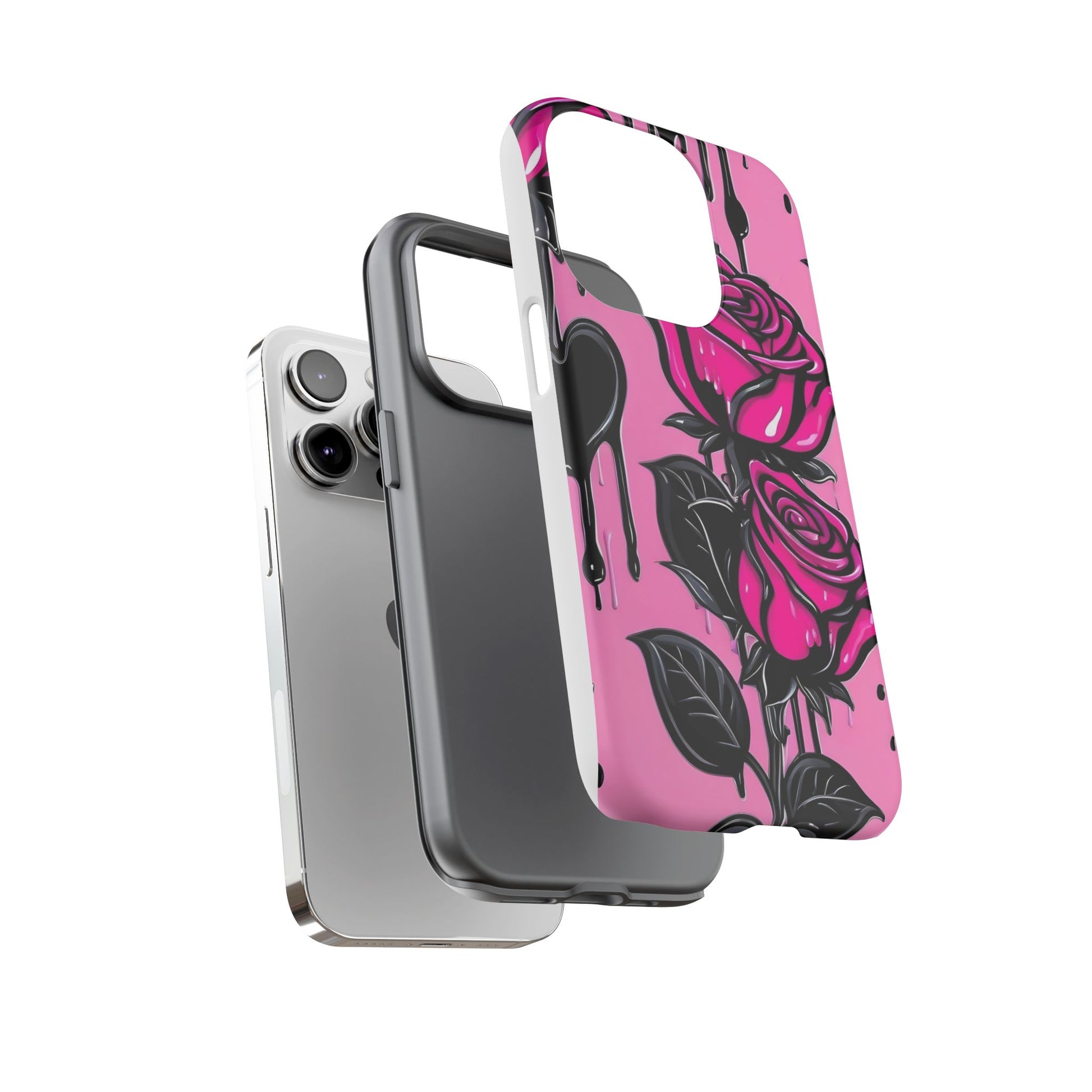 Pink Rose Tough Girly Cases for iPhones, Samsung, and Pixel