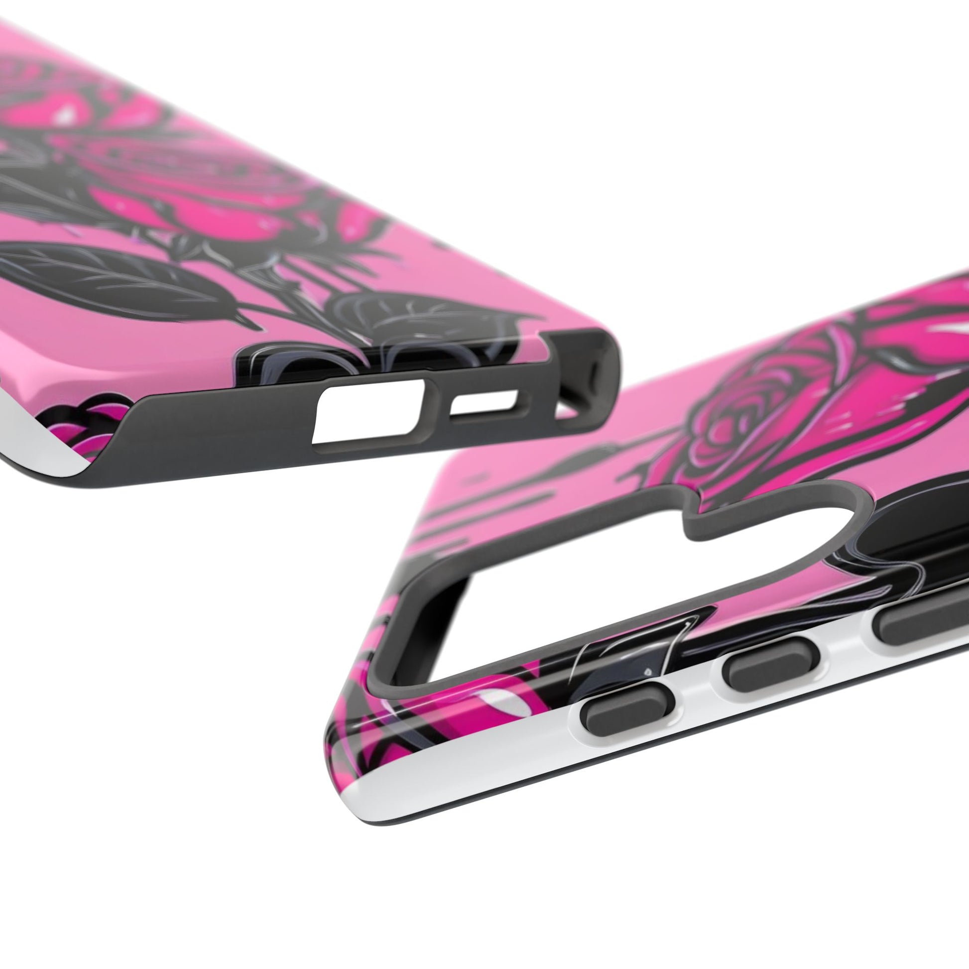 Pink Rose Tough Girly Cases for iPhones, Samsung, and Pixel