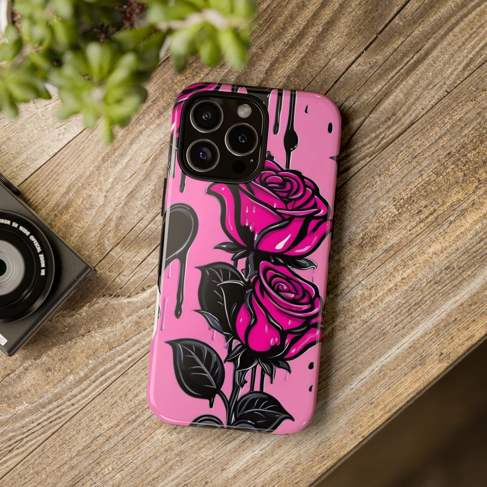 Pink Rose Tough Girly Cases for iPhones, Samsung, and Pixel