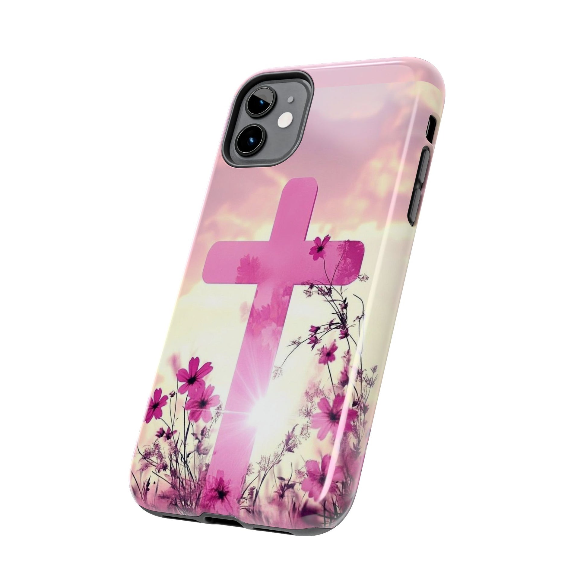 Pink Cross in Field Christian Theme Phone Cases for iPhones & Samsung Phones