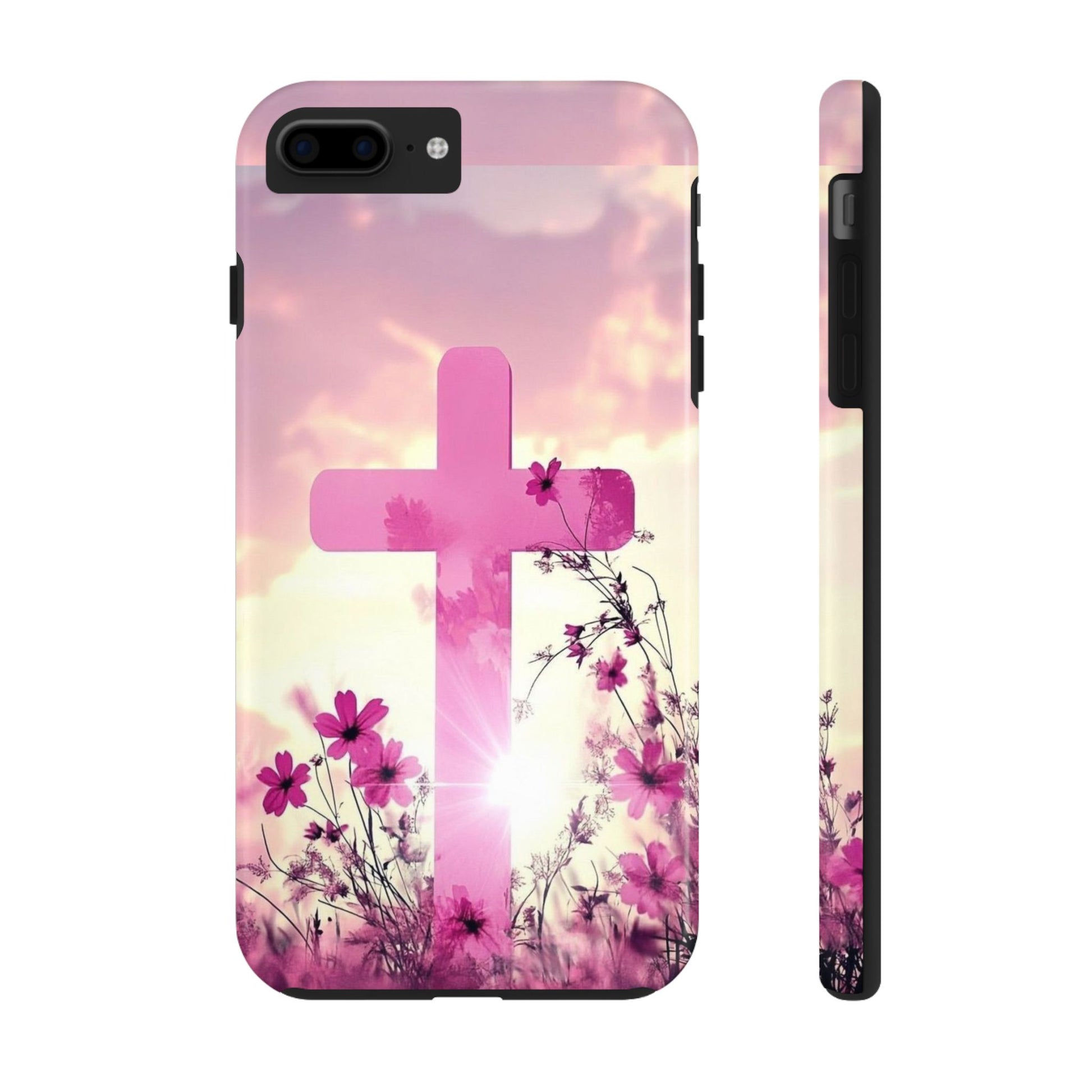Pink Cross in Field Christian Theme Phone Cases for iPhones & Samsung Phones