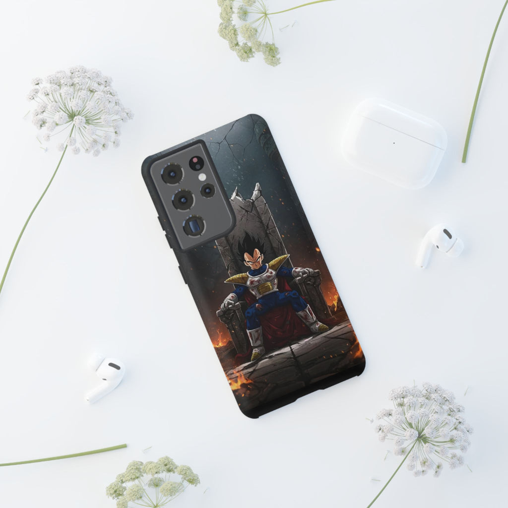 Vegeta on Throne DBZ Theme Tough Cases for iPhones, Samsung, and Pixel