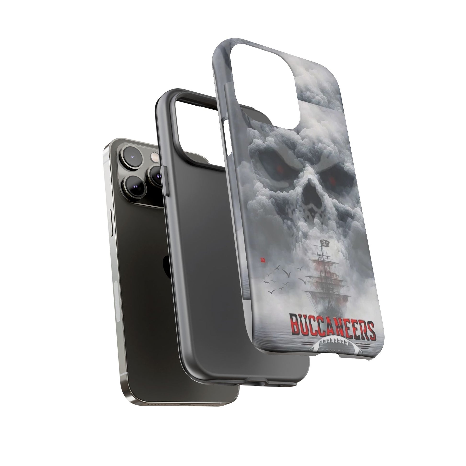 Skull Pirate Ship Football Buccaneers Tough Cases for iPhones, Samsung, and Pixel