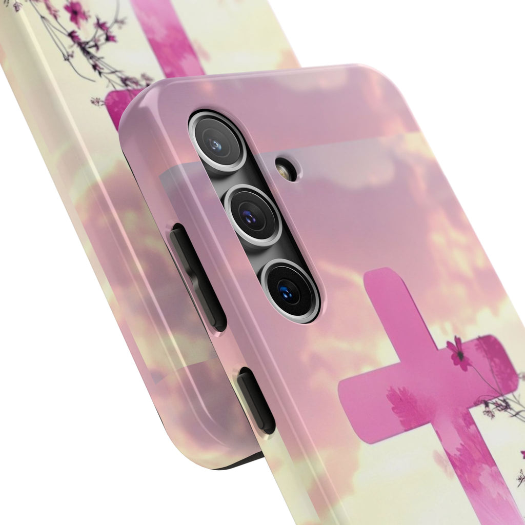 Pink Cross in Field Christian Theme Phone Cases for iPhones & Samsung Phones