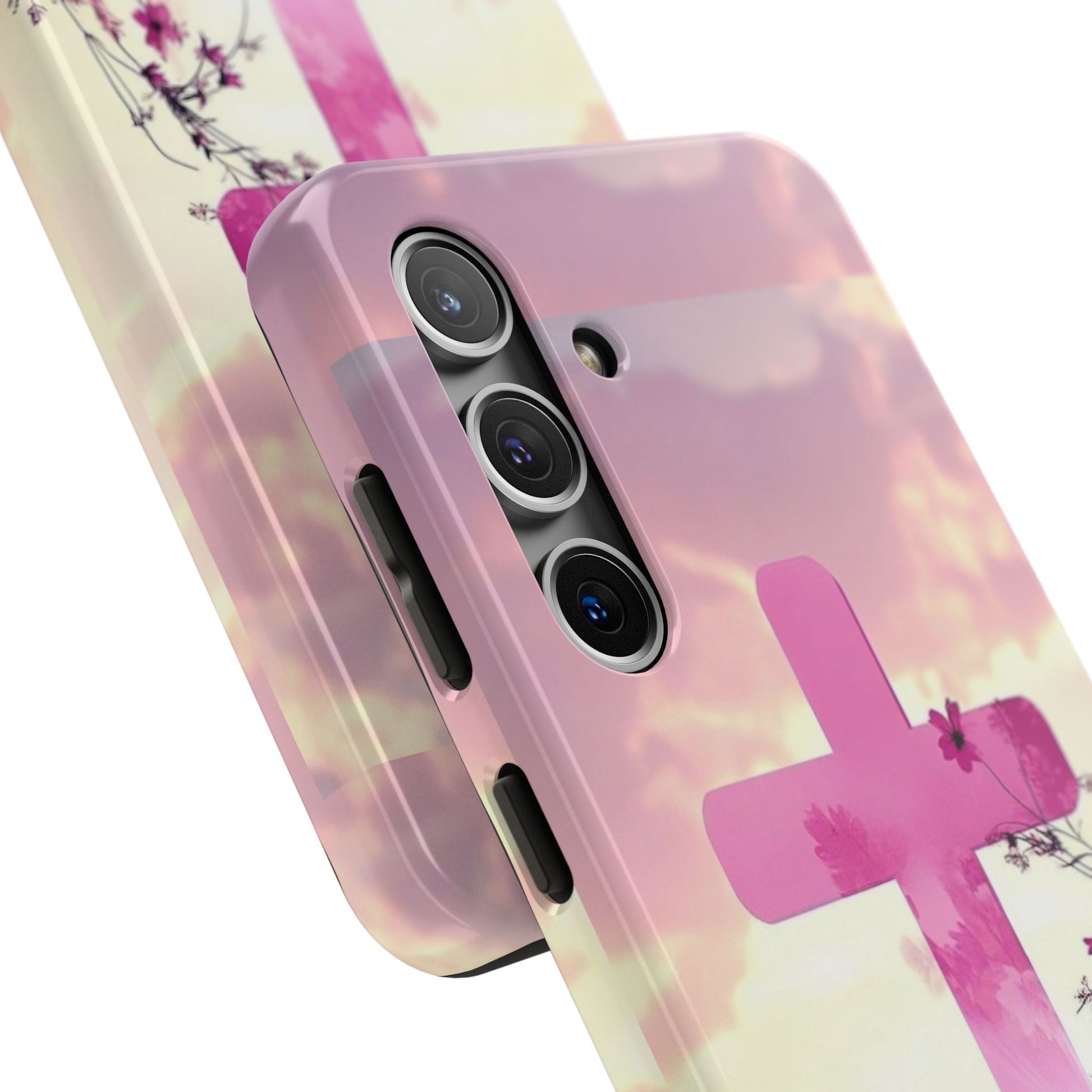 Pink Cross in Field Christian Theme Phone Cases for iPhones & Samsung Phones