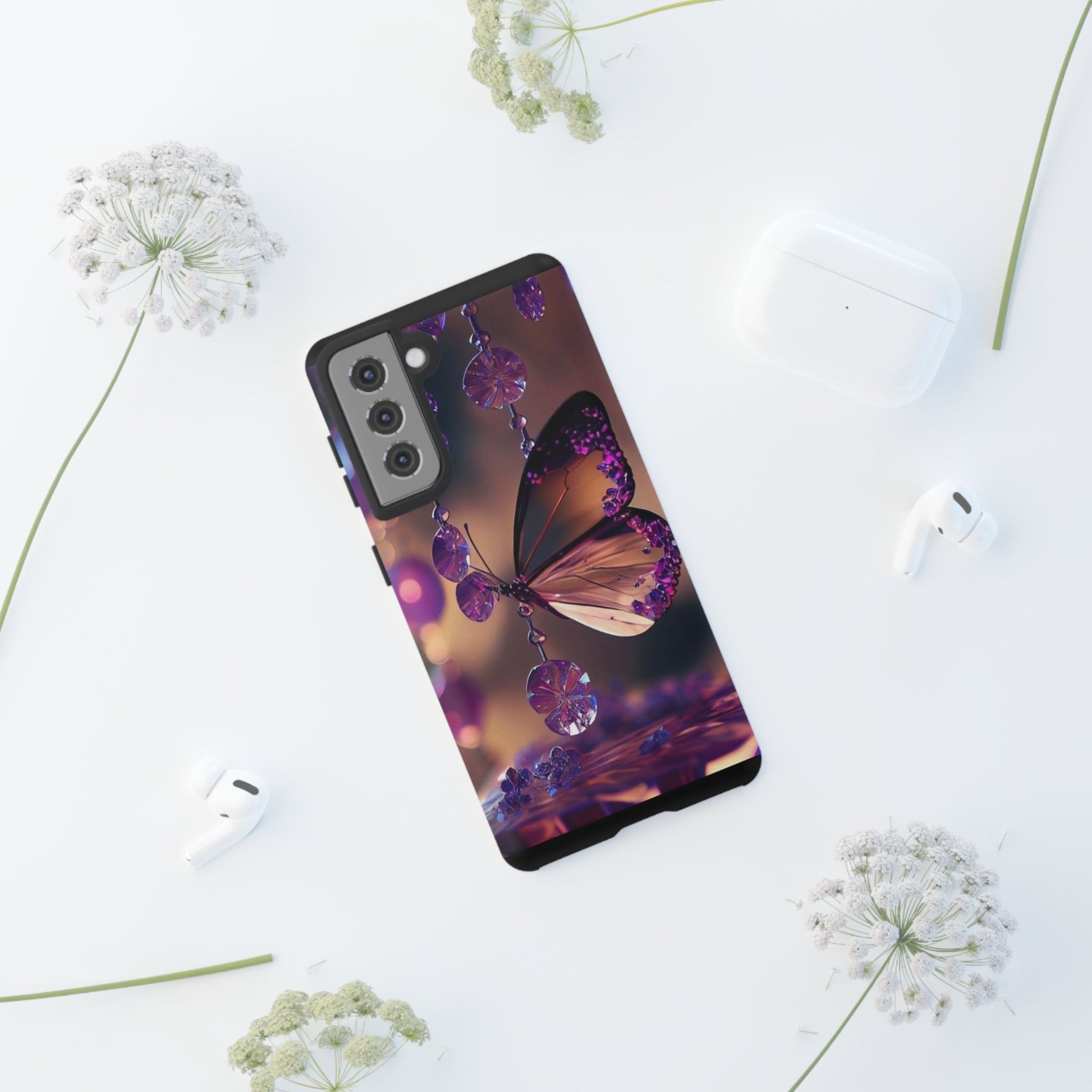 Purple Butterfly Tough Cases for iPhones, Samsung, and Pixel