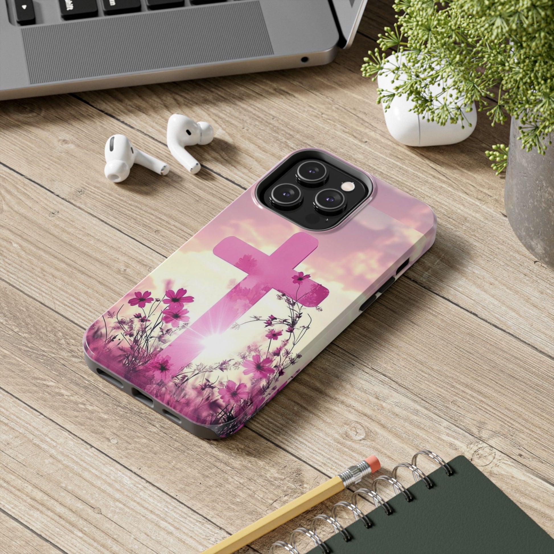Pink Cross in Field Christian Theme Phone Cases for iPhones & Samsung Phones