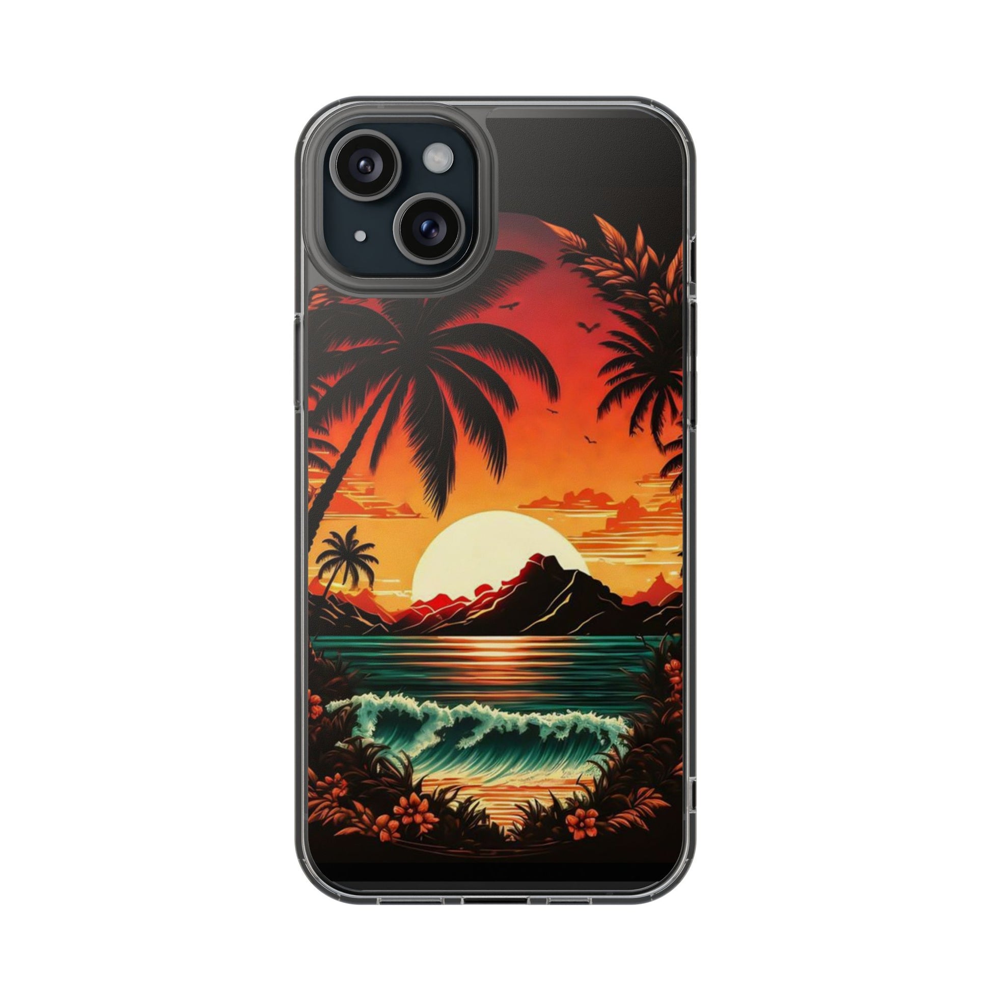 Phone Case, Sunset Beach Waves Themed iPhone Samsung Clear Case Cover, Ocean