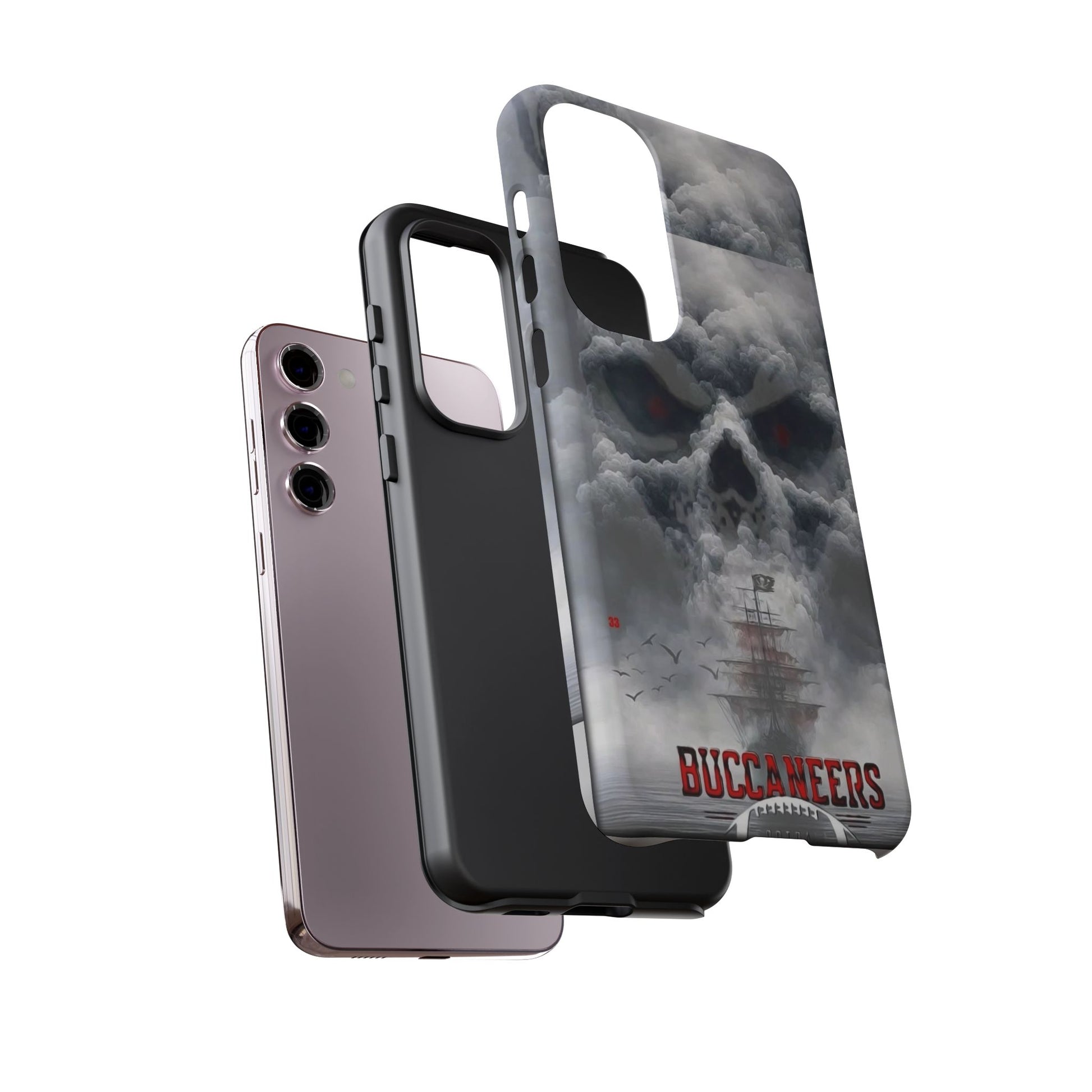 Skull Pirate Ship Football Buccaneers Tough Cases for iPhones, Samsung, and Pixel