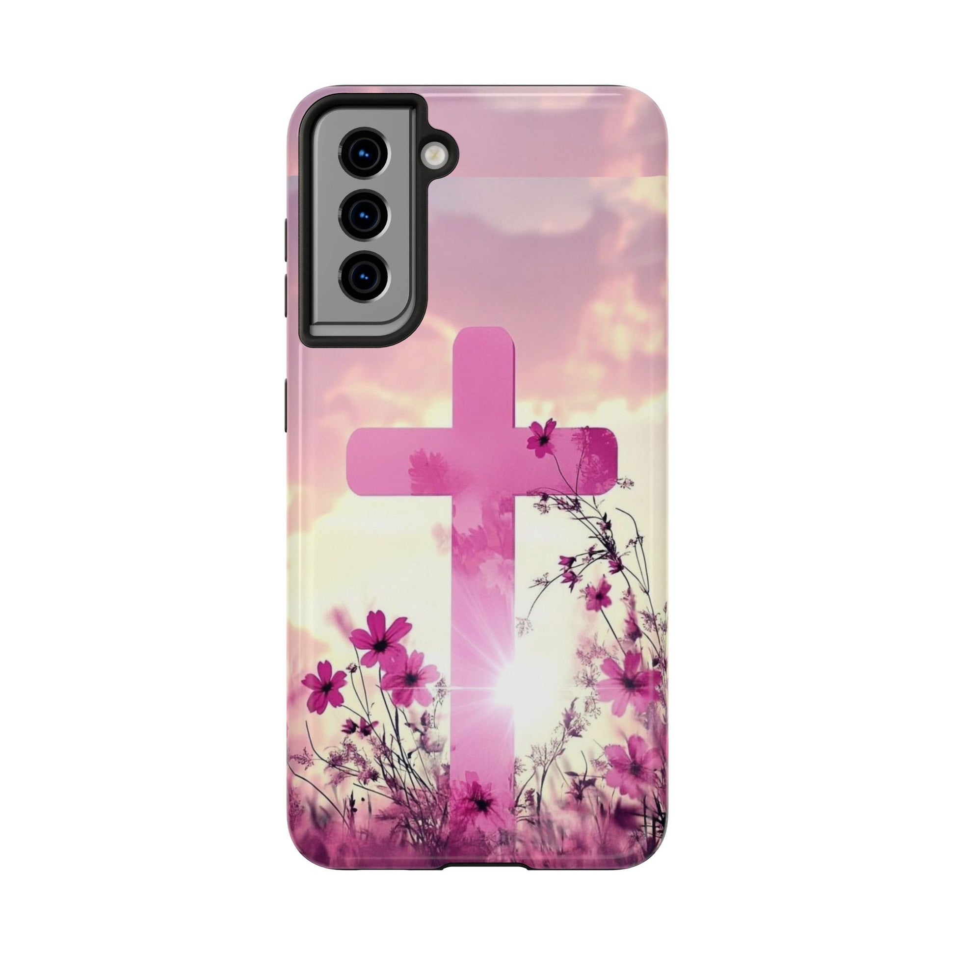 Pink Cross in Field Christian Theme Phone Cases for iPhones & Samsung Phones