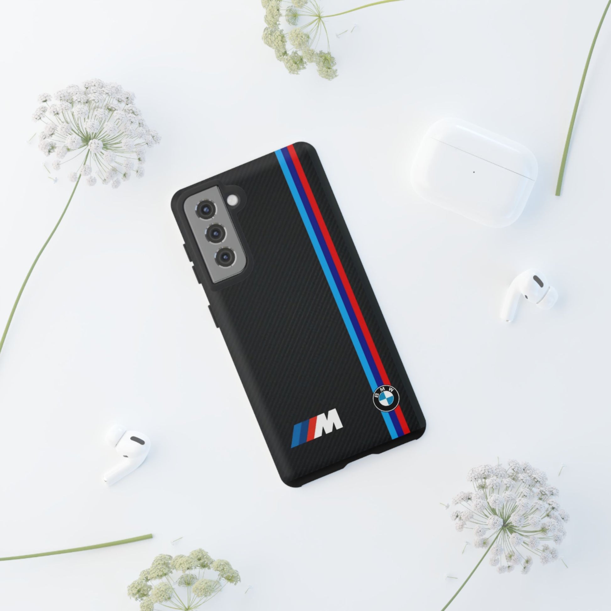 BMW M Stripes Carbon Fiber Design Tough Cases for iPhones, Samsung, and Pixel