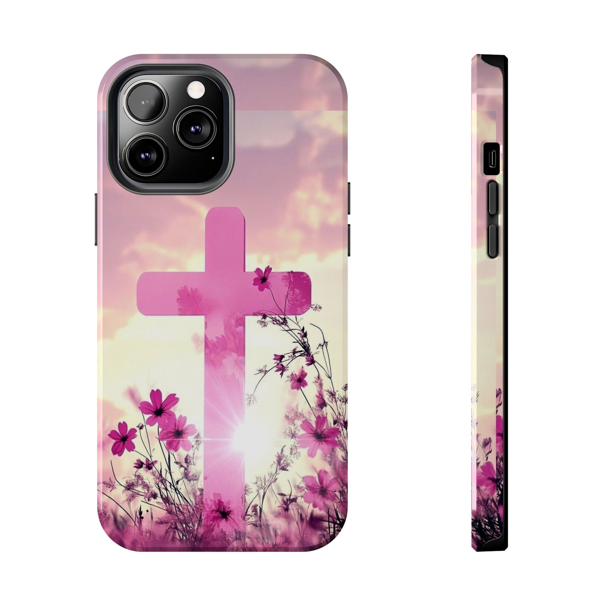 Pink Cross in Field Christian Theme Phone Cases for iPhones & Samsung Phones