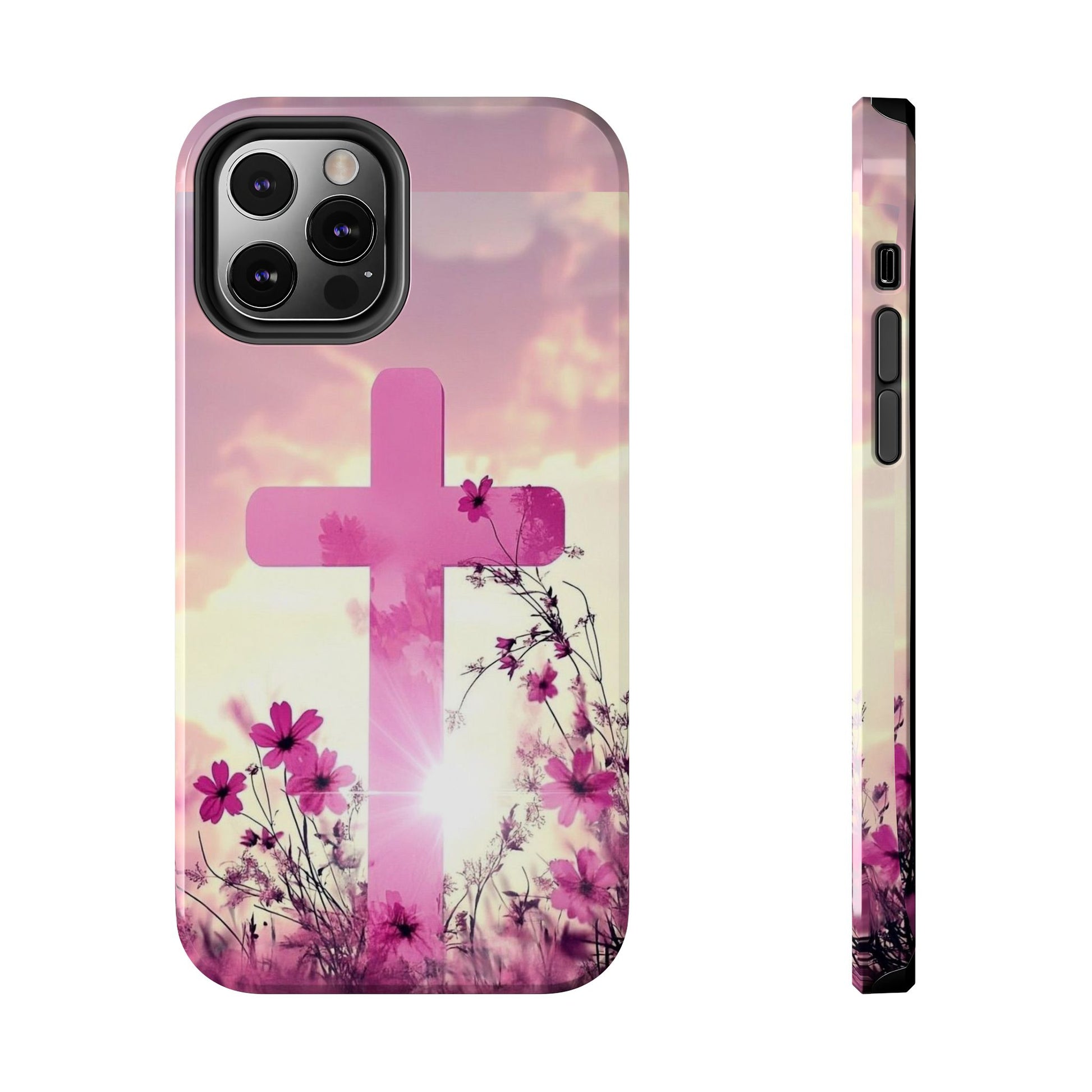 Pink Cross in Field Christian Theme Phone Cases for iPhones & Samsung Phones